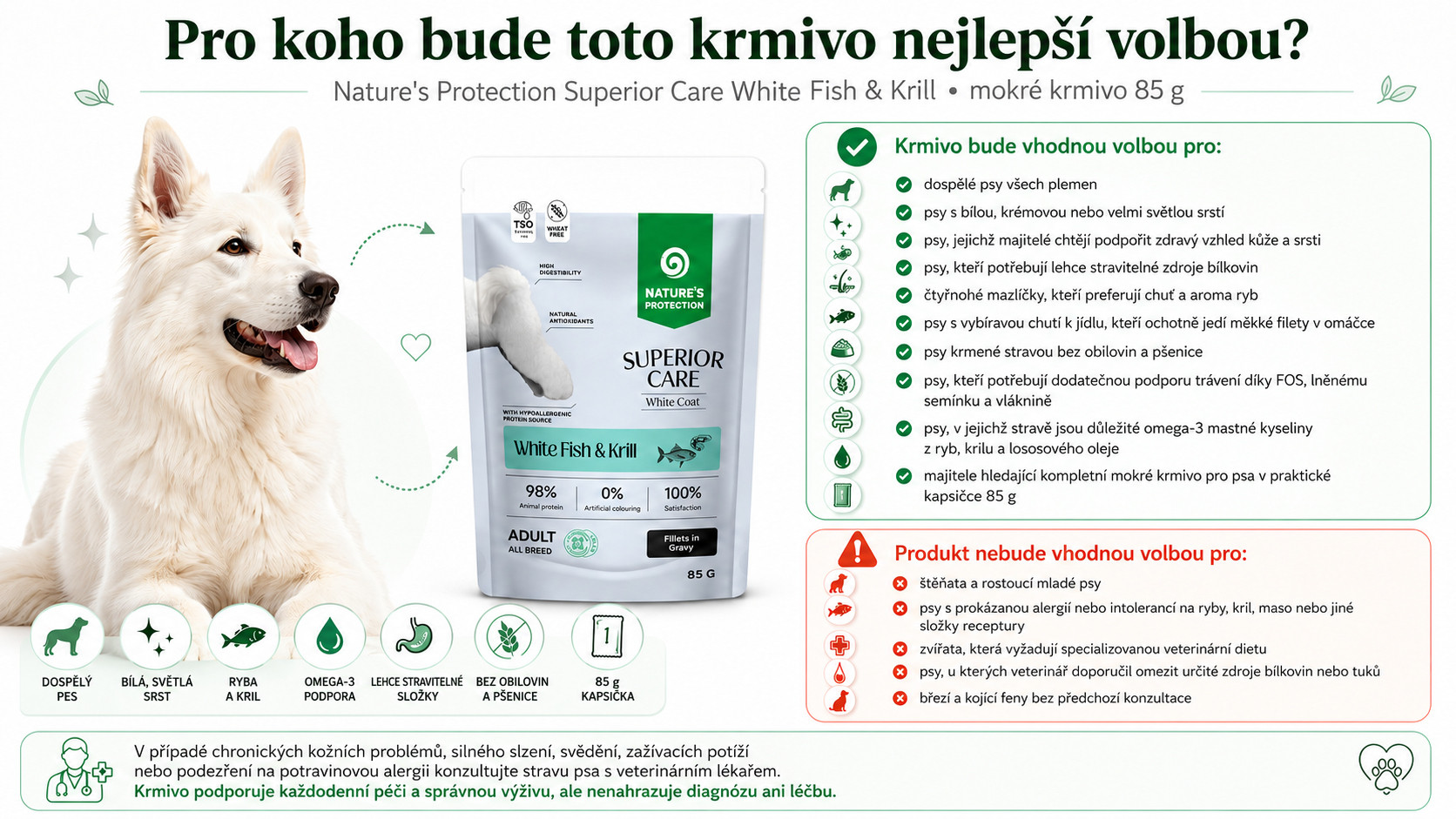NATURE'S PROTECTION Superior Care White Fish&Krill - vlhké krmivo pro psy - 85g - foto 2
