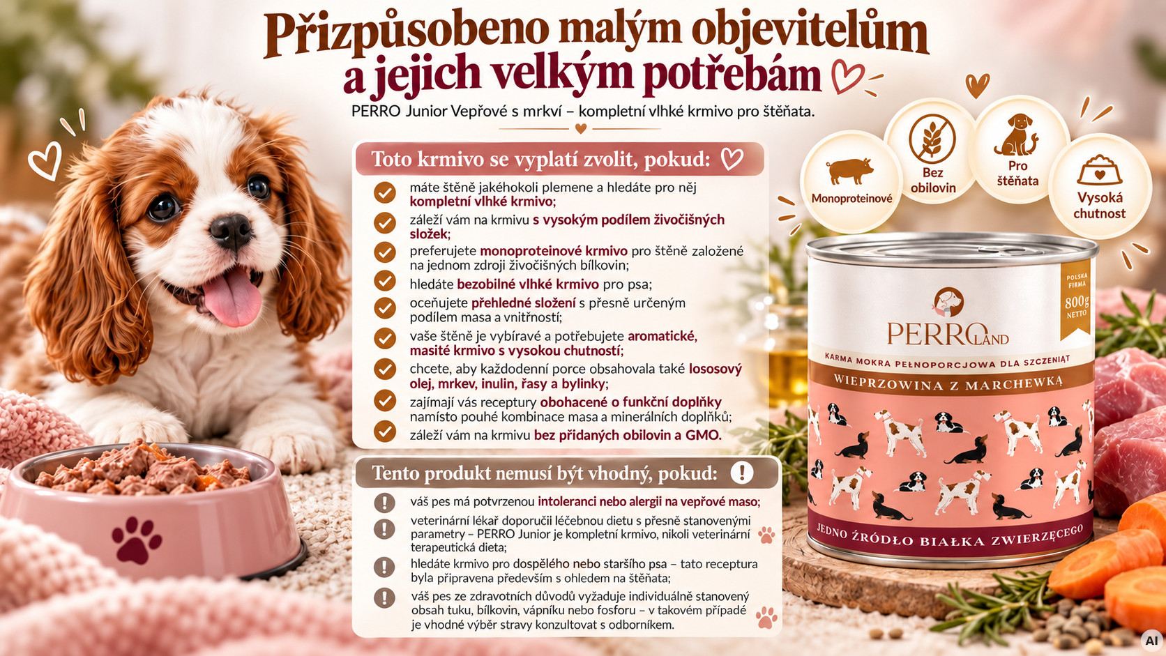 PERRO Junior Pork with carrot Mono - vlhké krmivo pro psy - 800g - foto 2