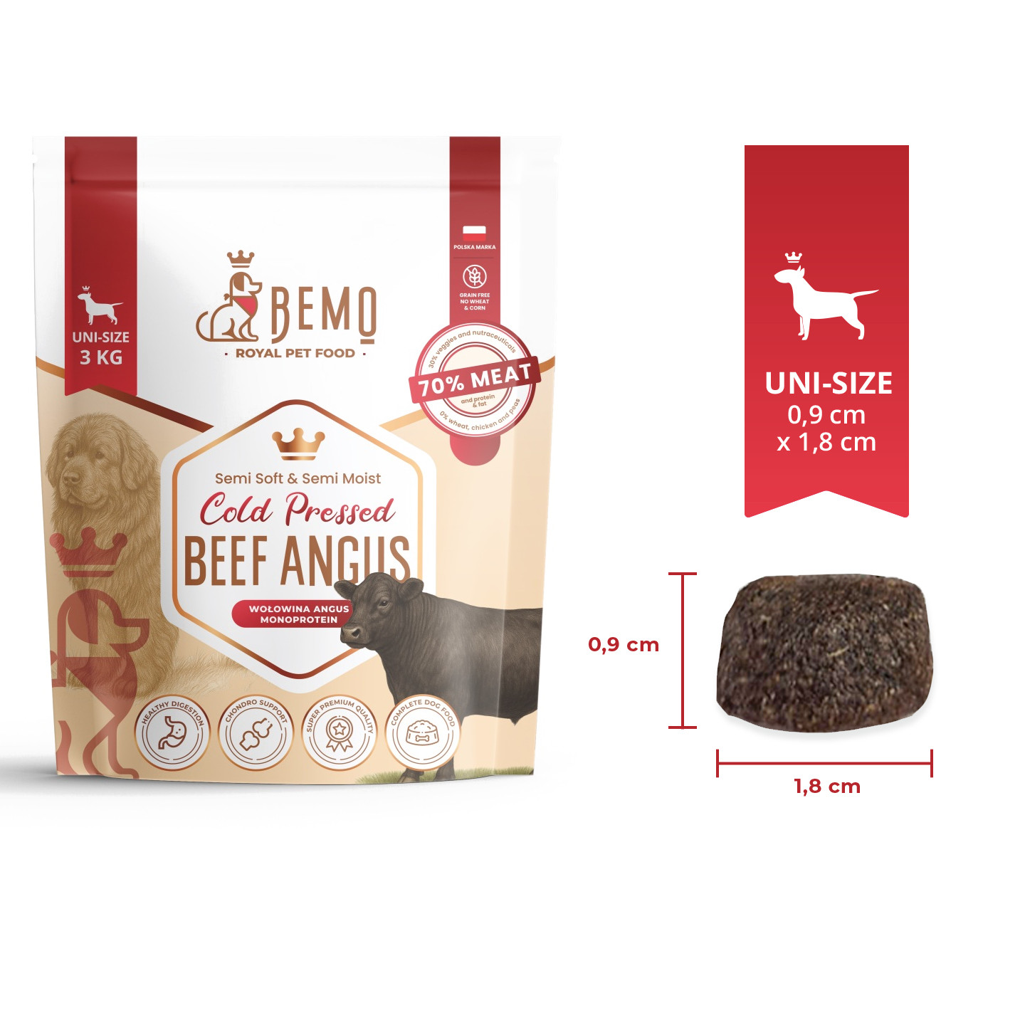 BEMO Cold Pressed Beef Angus Mono - suché krmivo pro psy - 3kg - foto 1