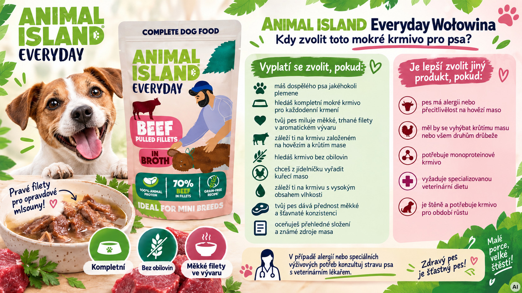 ANIMAL ISLAND Everyday Beef pulled fillets in broth - vlhké krmivo pro psy - 150g - foto 3