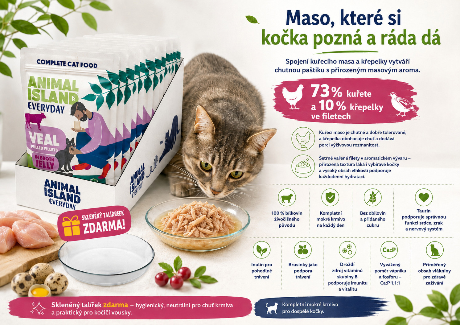 ANIMAL ISLAND Everyday Veal in jelly broth Box - mokré krmivo pro kočky - 12x85g + talířek zdarma - foto 1