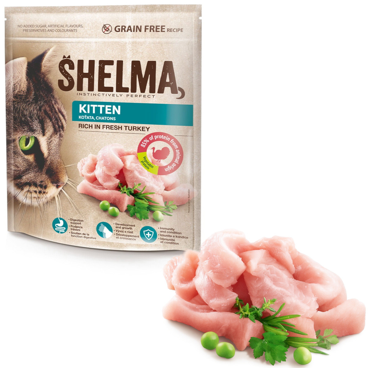 SHELMA Kitten Rich in turkey - suché krmivo pro kočky - 5x750g - foto 9