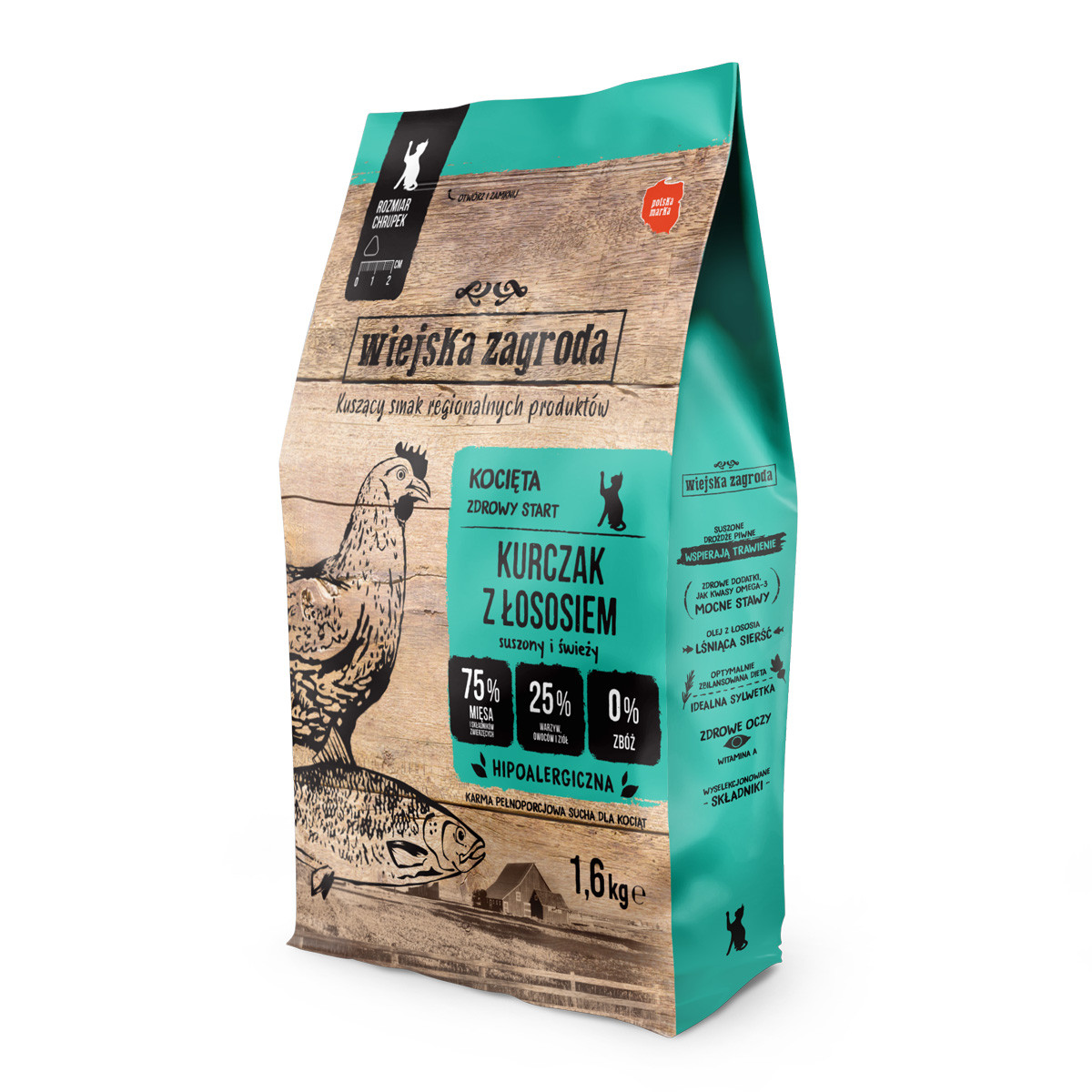 WIEJSKA ZAGRODA Chicken with salmon for kittens - suché krmivo pro kočky - 1,6kg - foto 1
