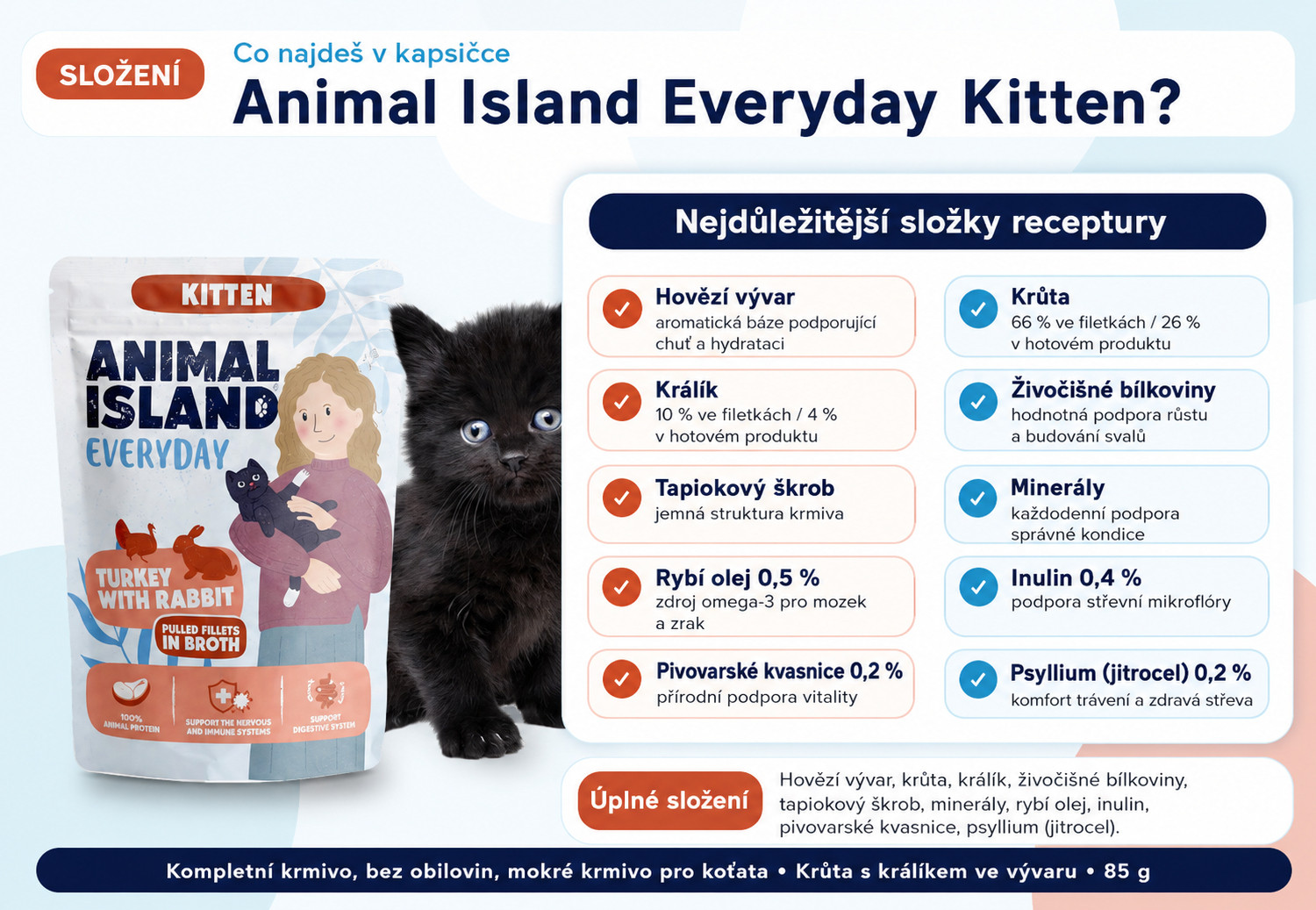 ANIMAL ISLAND Everyday Kitten Turkey with rabbit in broth - mokré krmivo pro kočky - 48x85g - foto 2