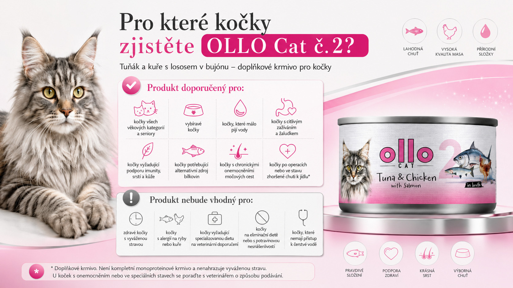 OLLO Cat nr 2 Tuna & Chicken with salmon in broth - mokré krmivo pro kočky - 70g - foto 6