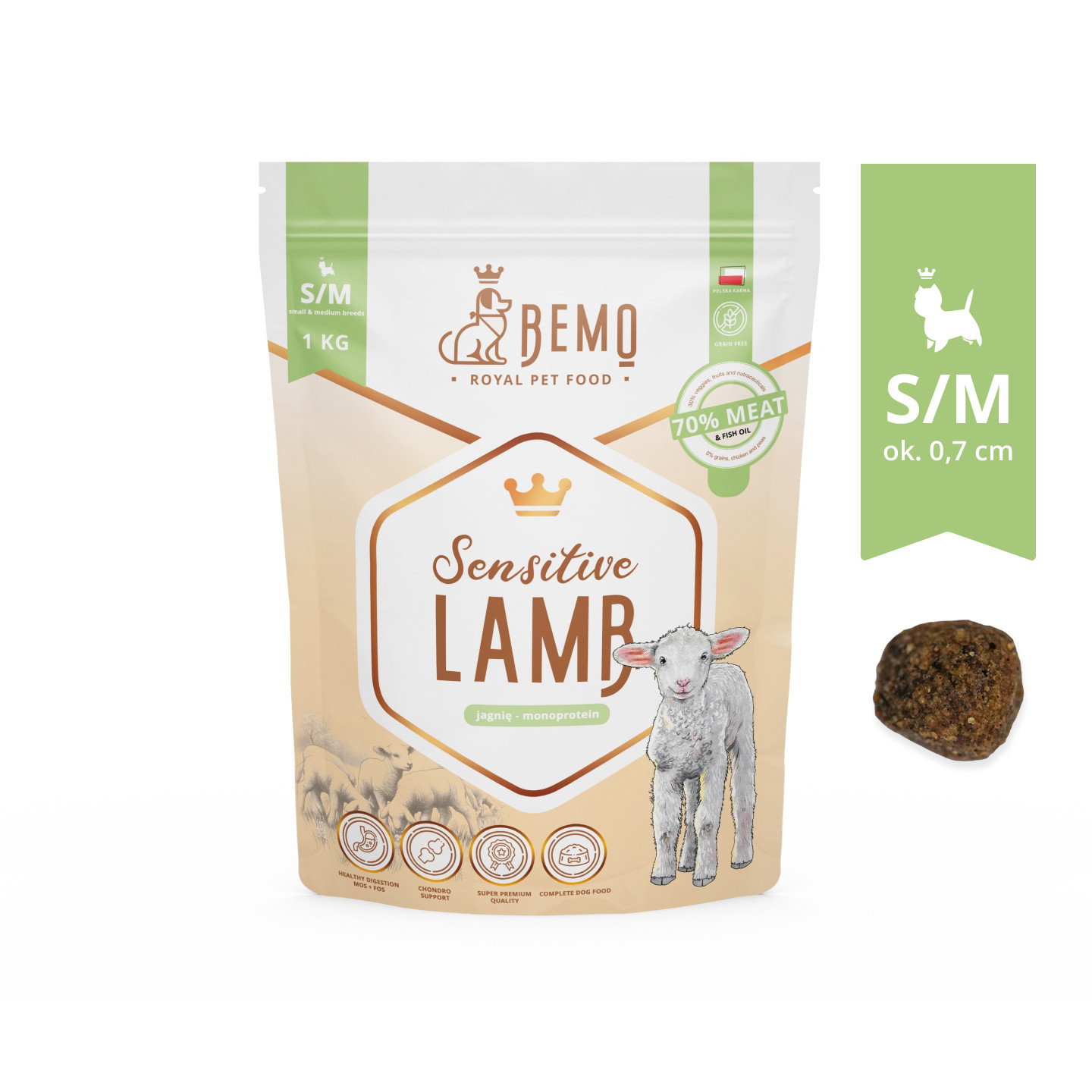 BEMO Sensitive Lamb Small/Medium Mono - suché krmivo pro psy - 1kg - foto 1