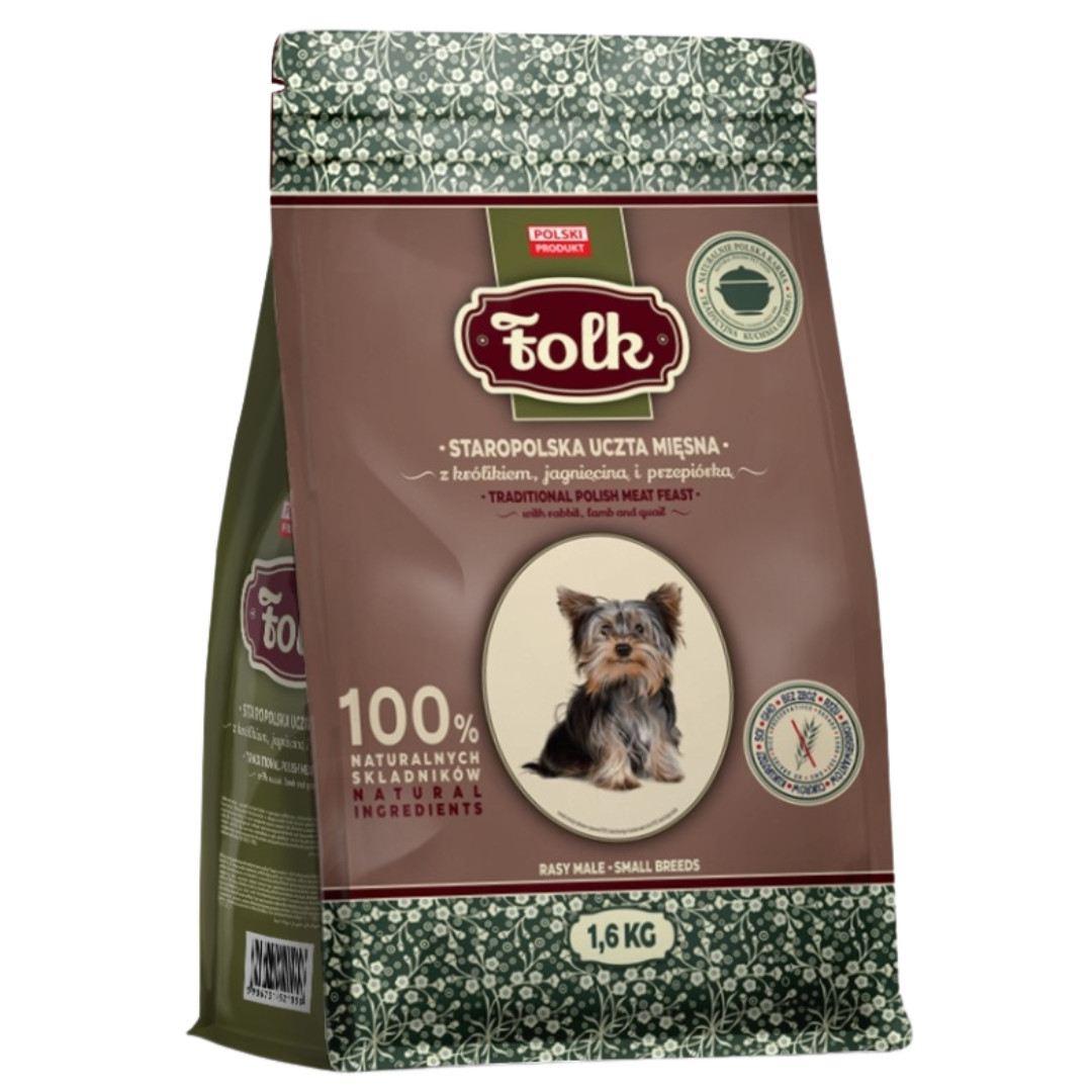FOLK Small breeds Traditional polish meat feast with rabbit, lamb and quail - suché krmivo pro psy - 1,6kg - foto 1