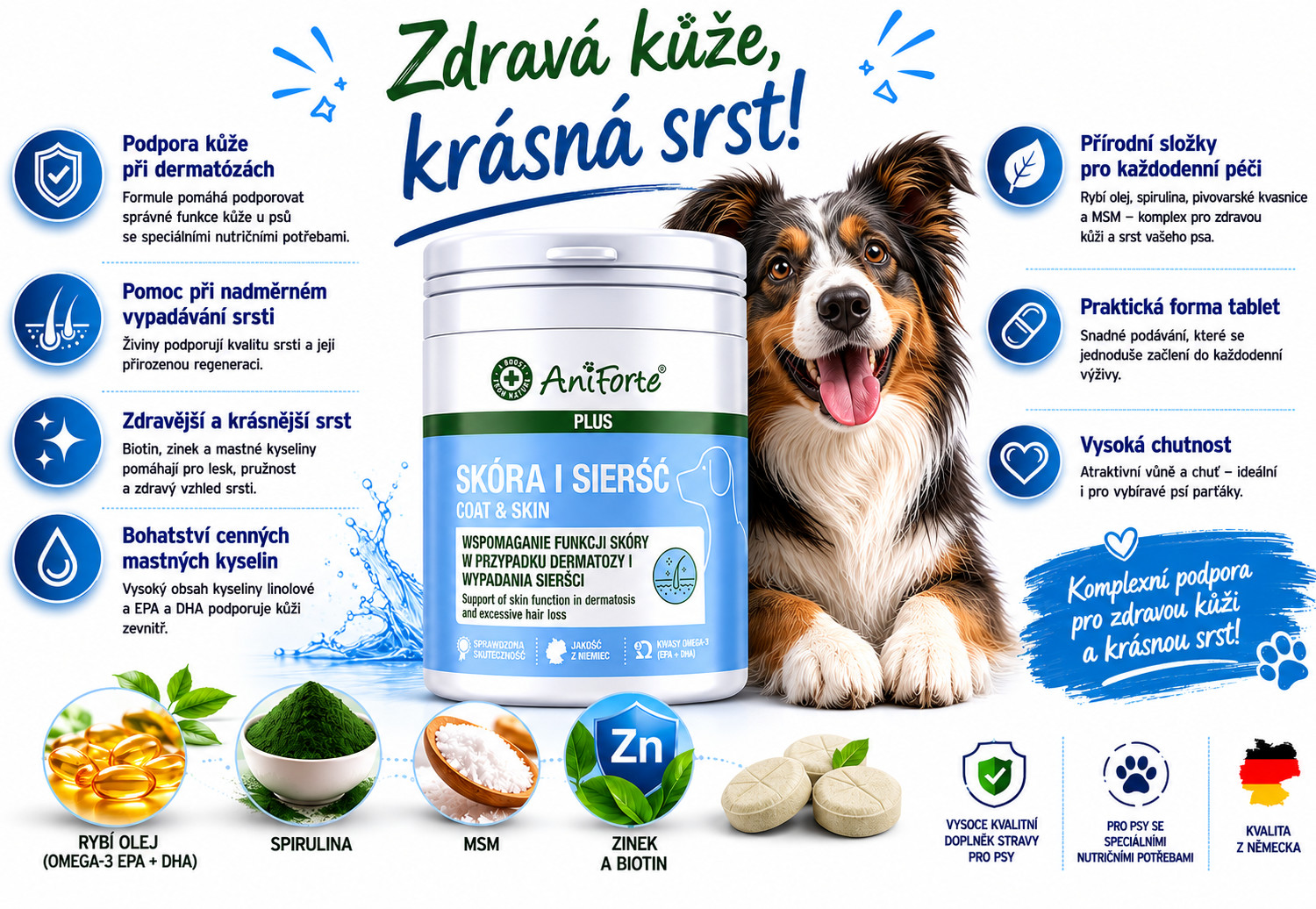 ANIFORTE Skin and coat - doplňky stravy pro psy - 90 tablet - foto 1
