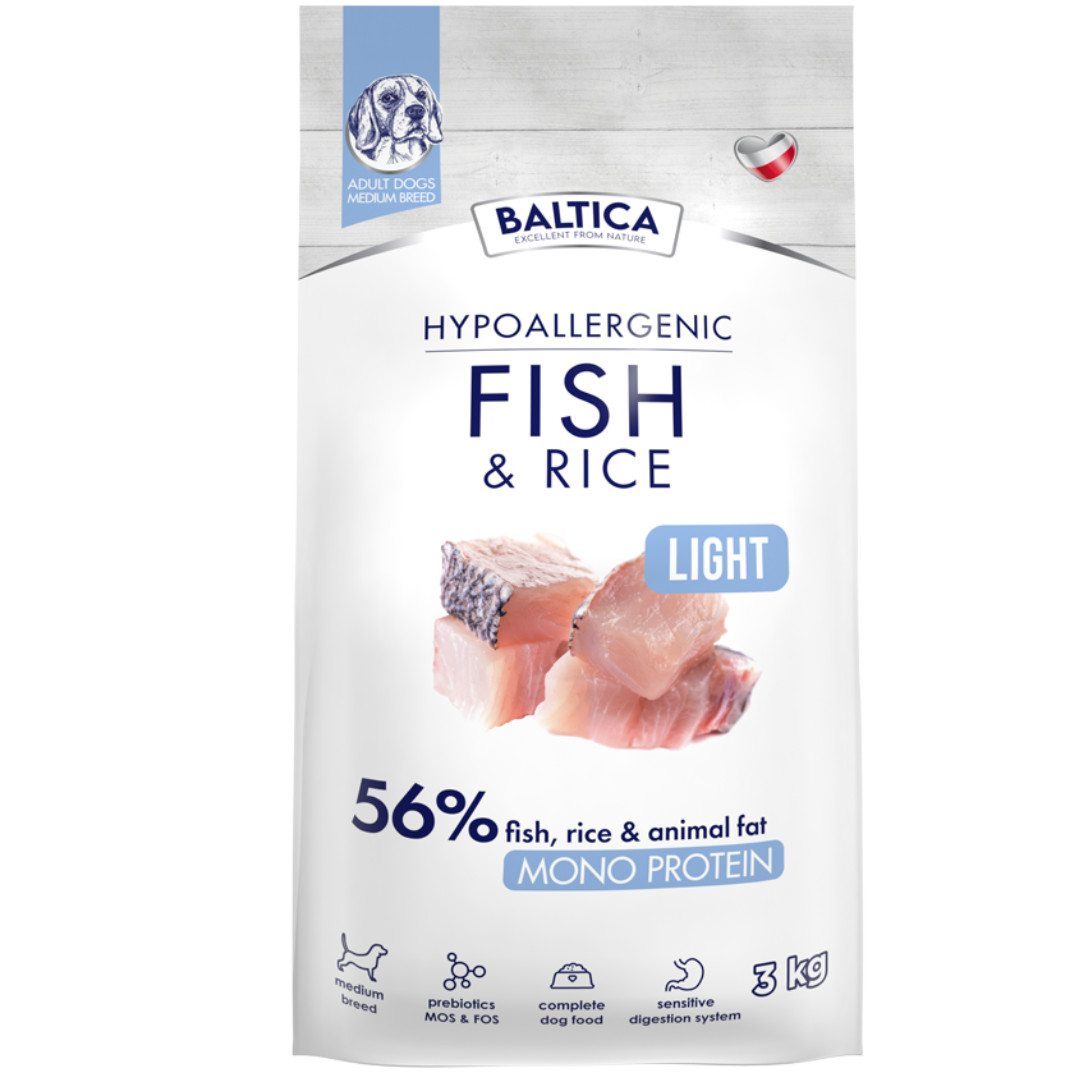 BALTICA Nutraceutic Hypoallergenic Light M Mono Fish with rice - suché krmivo pro psy - 3kg - foto 1