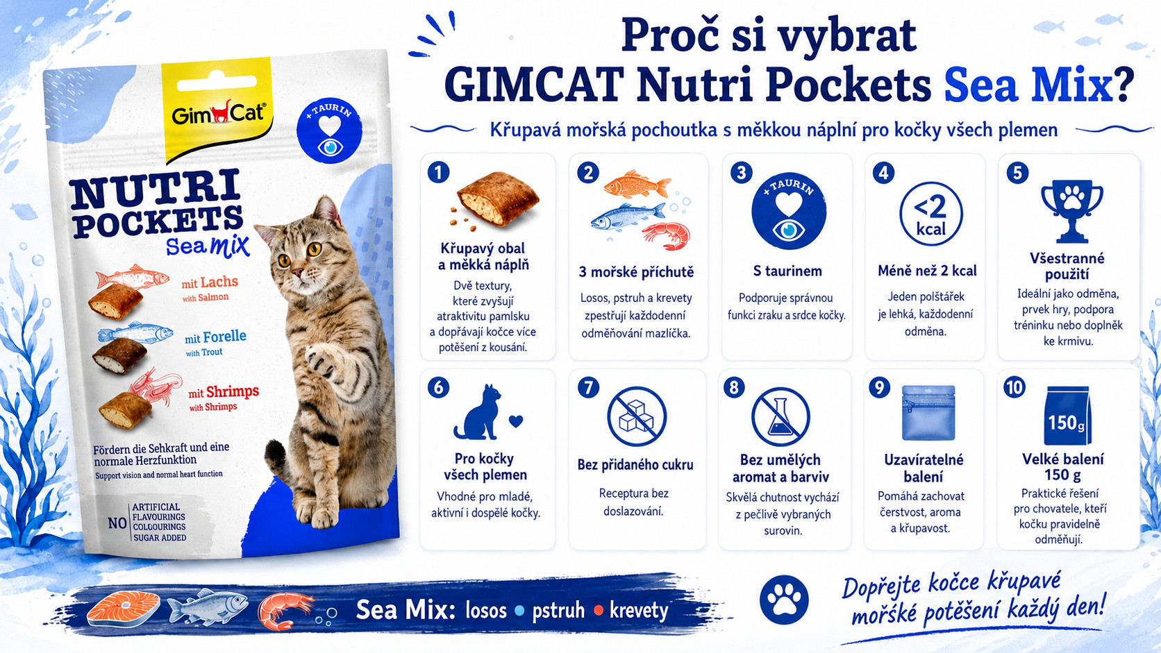 GIMCAT Nutri Pockets Sea mix – pamlsek pro kočku – 150g - foto 1