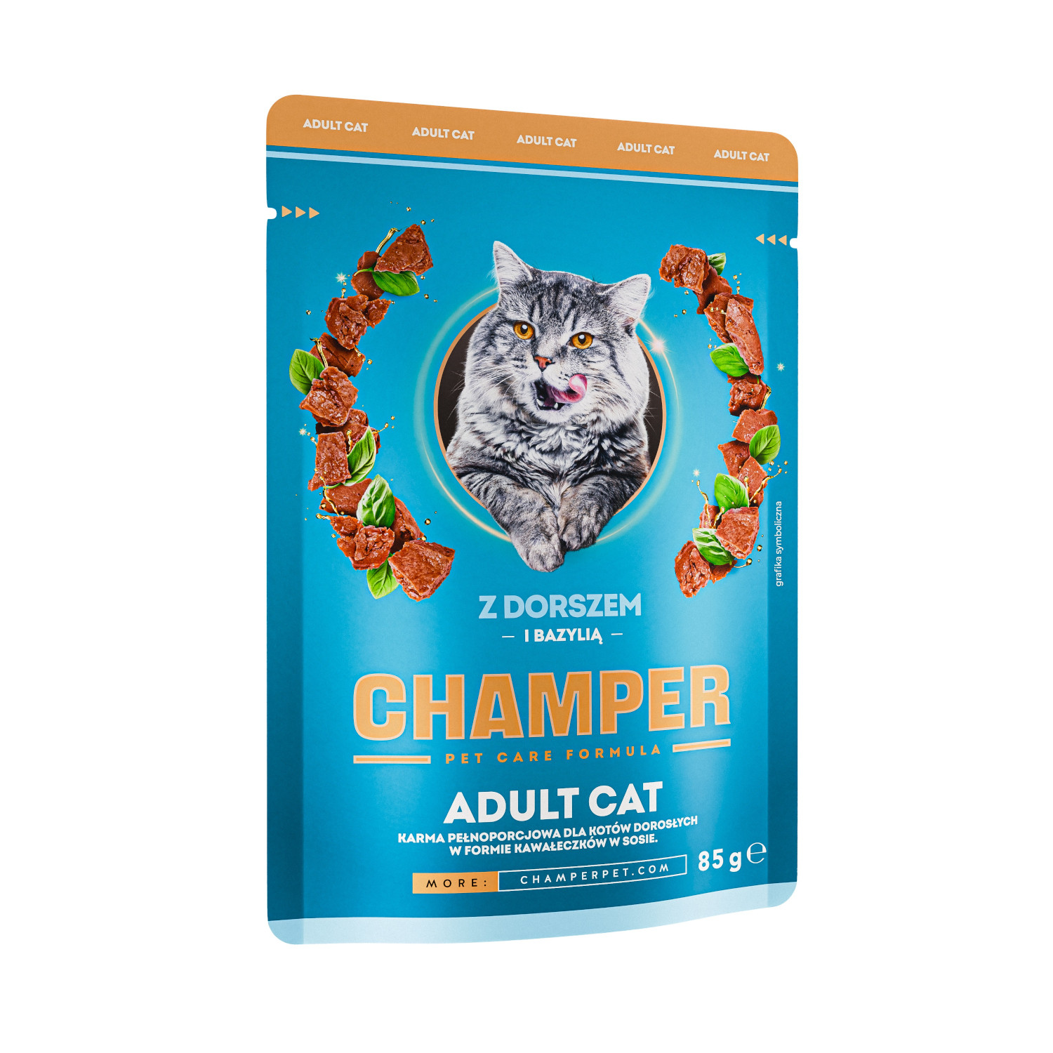 CHAMPER with cod and basil - mokré krmivo pro kočky - 85g - foto 1