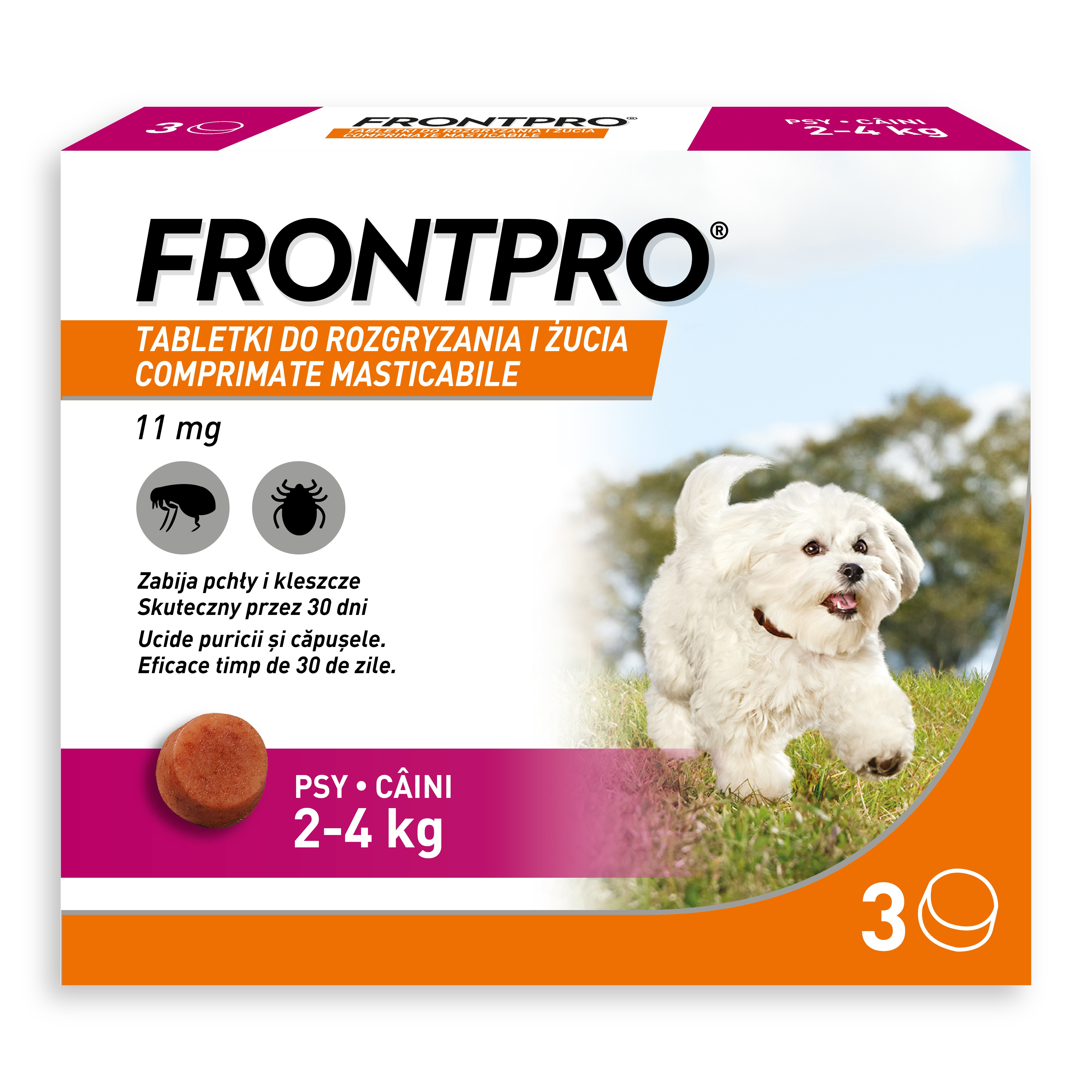FRONTPRO Tablety proti blechám a klíšťatům pro psa (2-4 kg) - 3x 11,3mg - foto 1