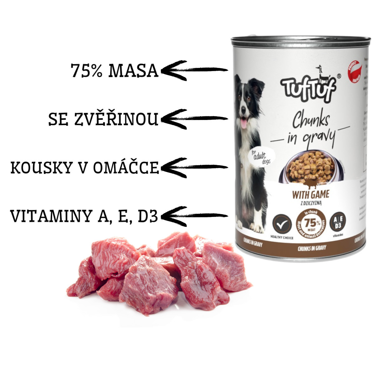 TUF TUF Chunks in gravy with game - vlhké krmivo pro psy - 415g - foto 2