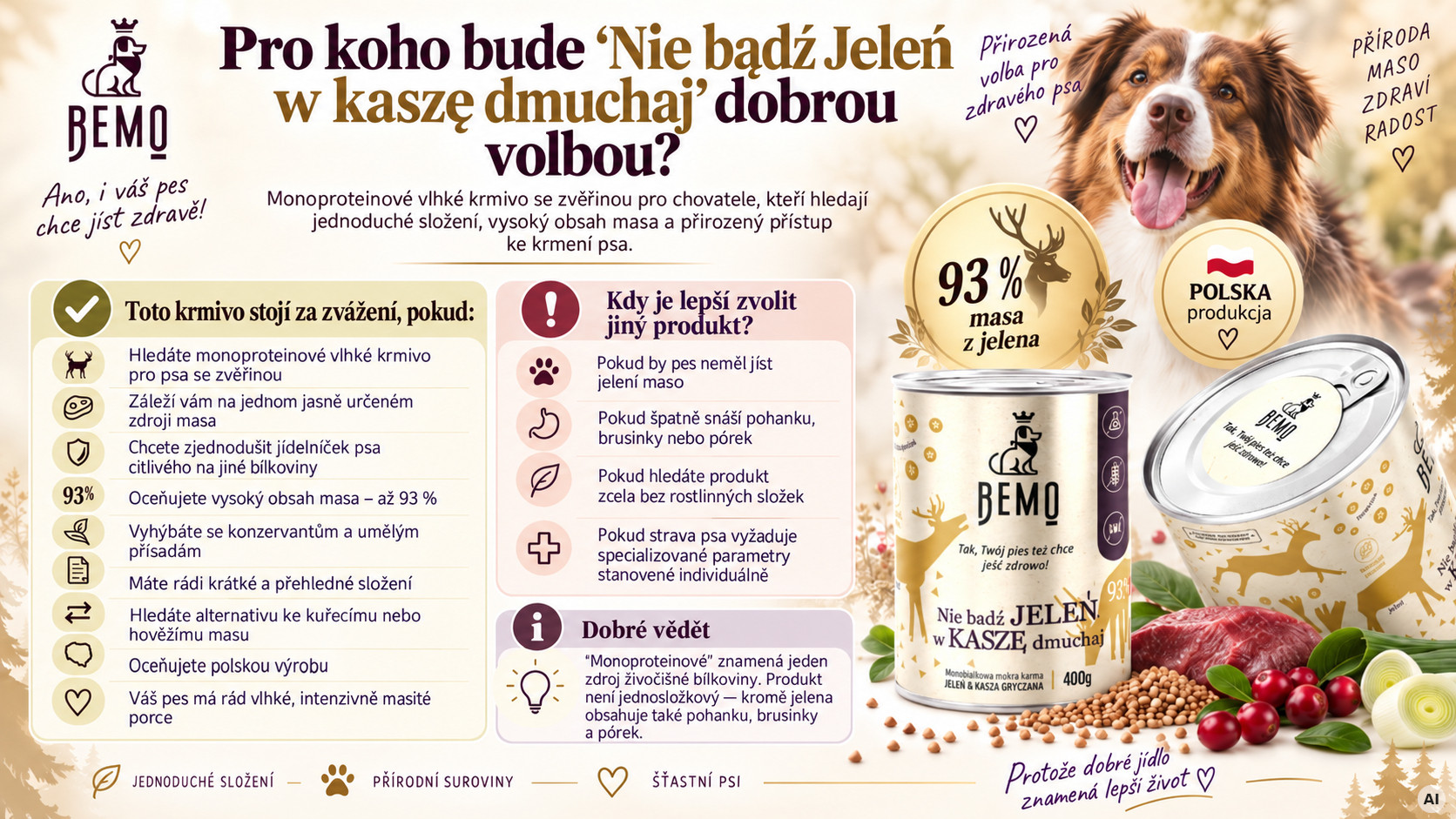 BEMO Nie bądź Jeleń w kaszę dmuchaj Mono - vlhké krmivo pro psy - 400g - foto 2