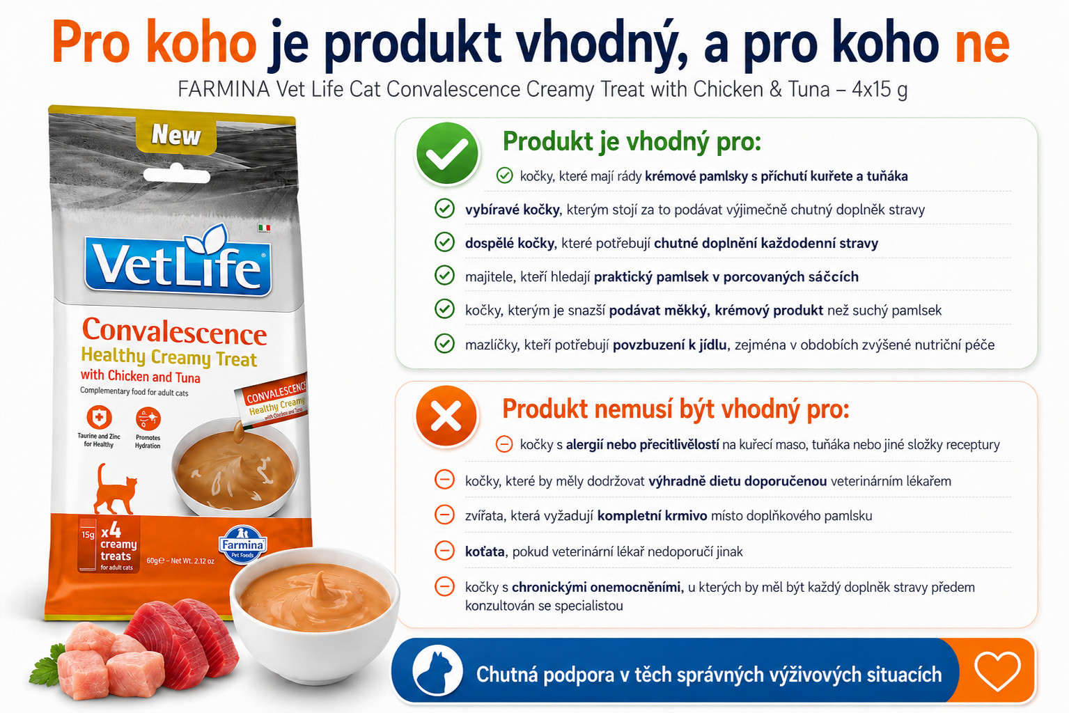 FARMINA Vet Life Cat Convalescence Creamy treat with Chicken & Tuna box – pamlsek pro kočku – 4x15g - foto 2
