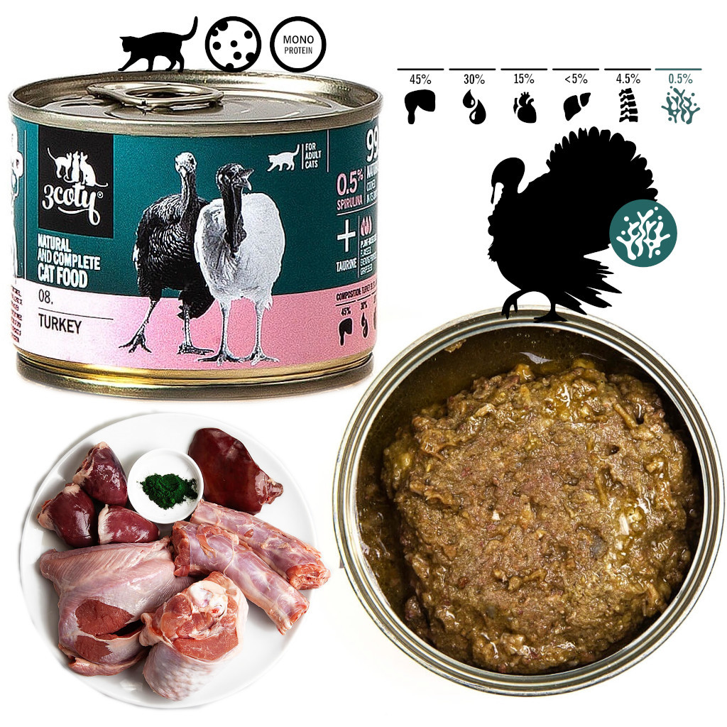 3COTY 08. Turkey - mokré krmivo pro kočky - 180g - foto 2