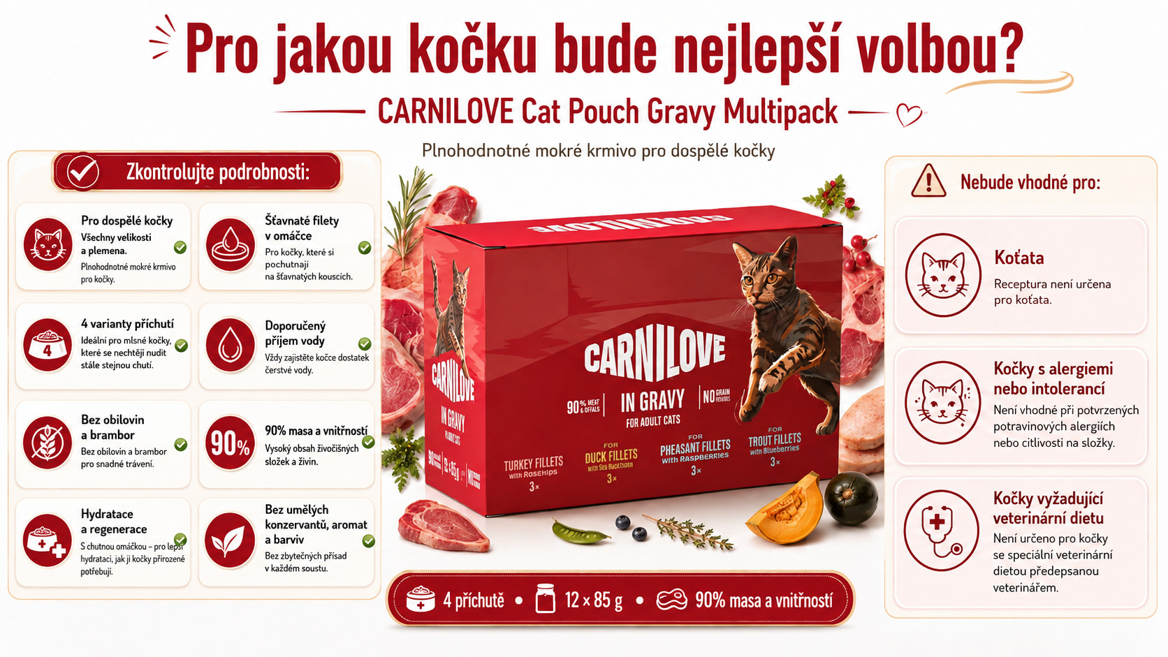 CARNILOVE Cat Pouch Gravy Box - mokré krmivo pro kočky - 12x85g - foto 4