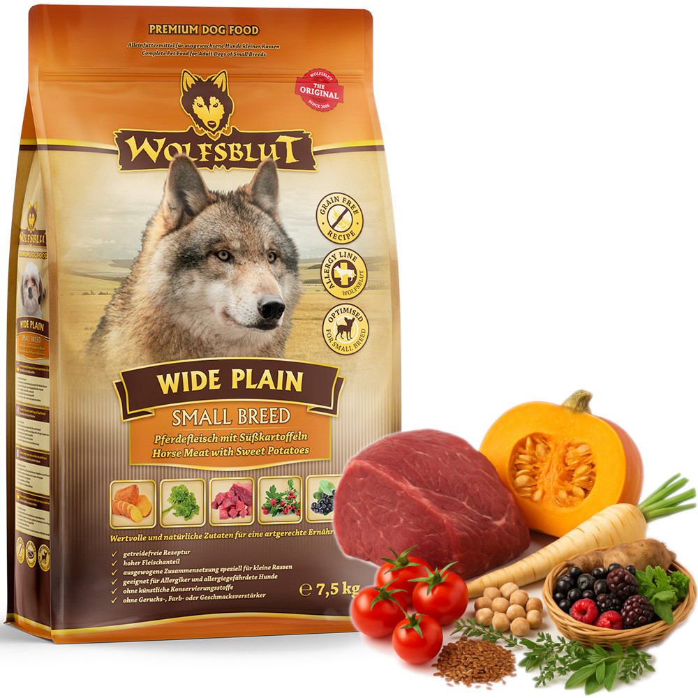 WOLFSBLUT Wide Plain Small breeds Horse with sweet potatoes - suché krmivo pro psy - 2x7,5kg - foto 5