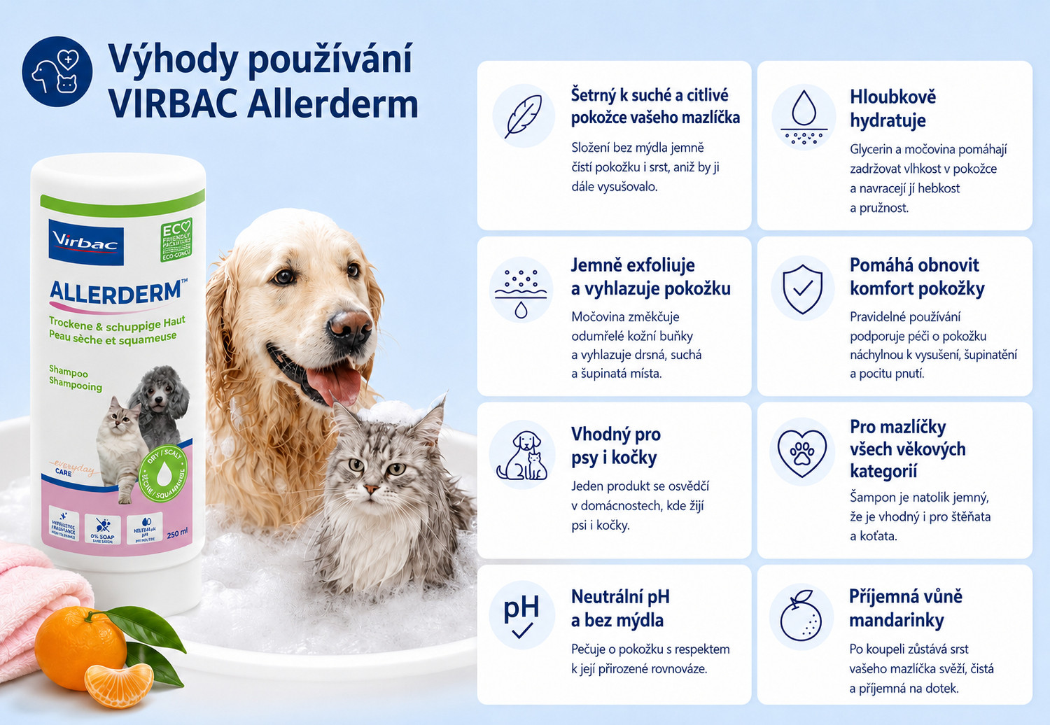 VIRBAC Allerderm suchá a šupinatá kůže - šampon pro psy a kočky - 250 ml - foto 1