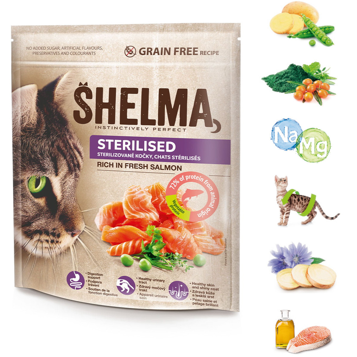 SHELMA Sterilised Rich in salmon - suché krmivo pro kočky - 750g - foto 9