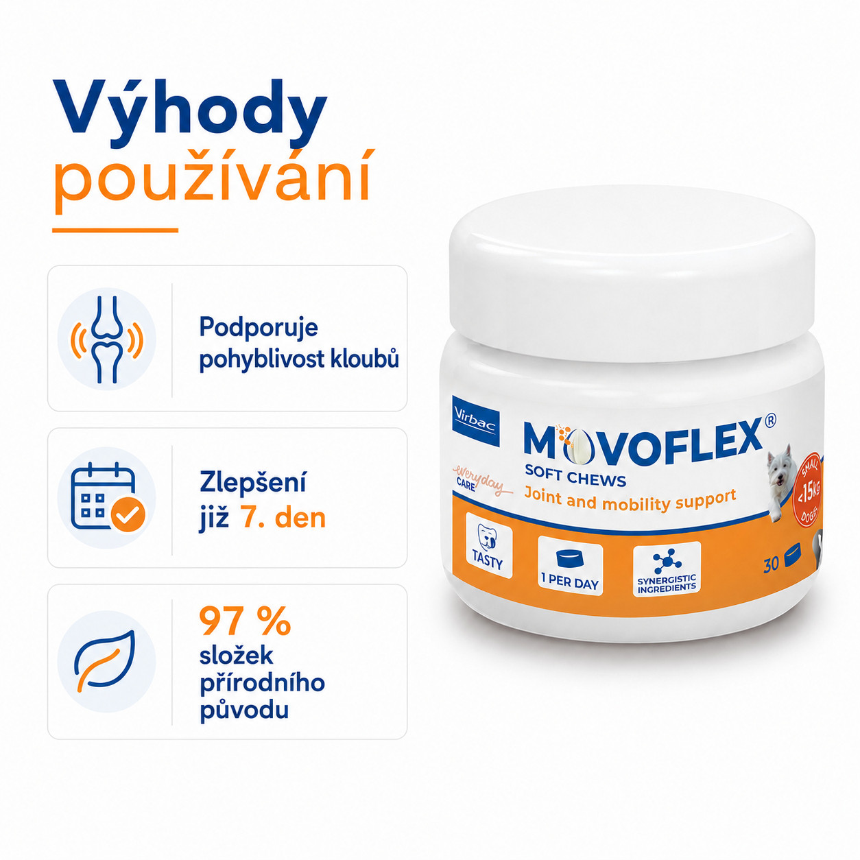 VIRBAC Movoflex S Joints - doplňky stravy pro psy - 30 ks - foto 1