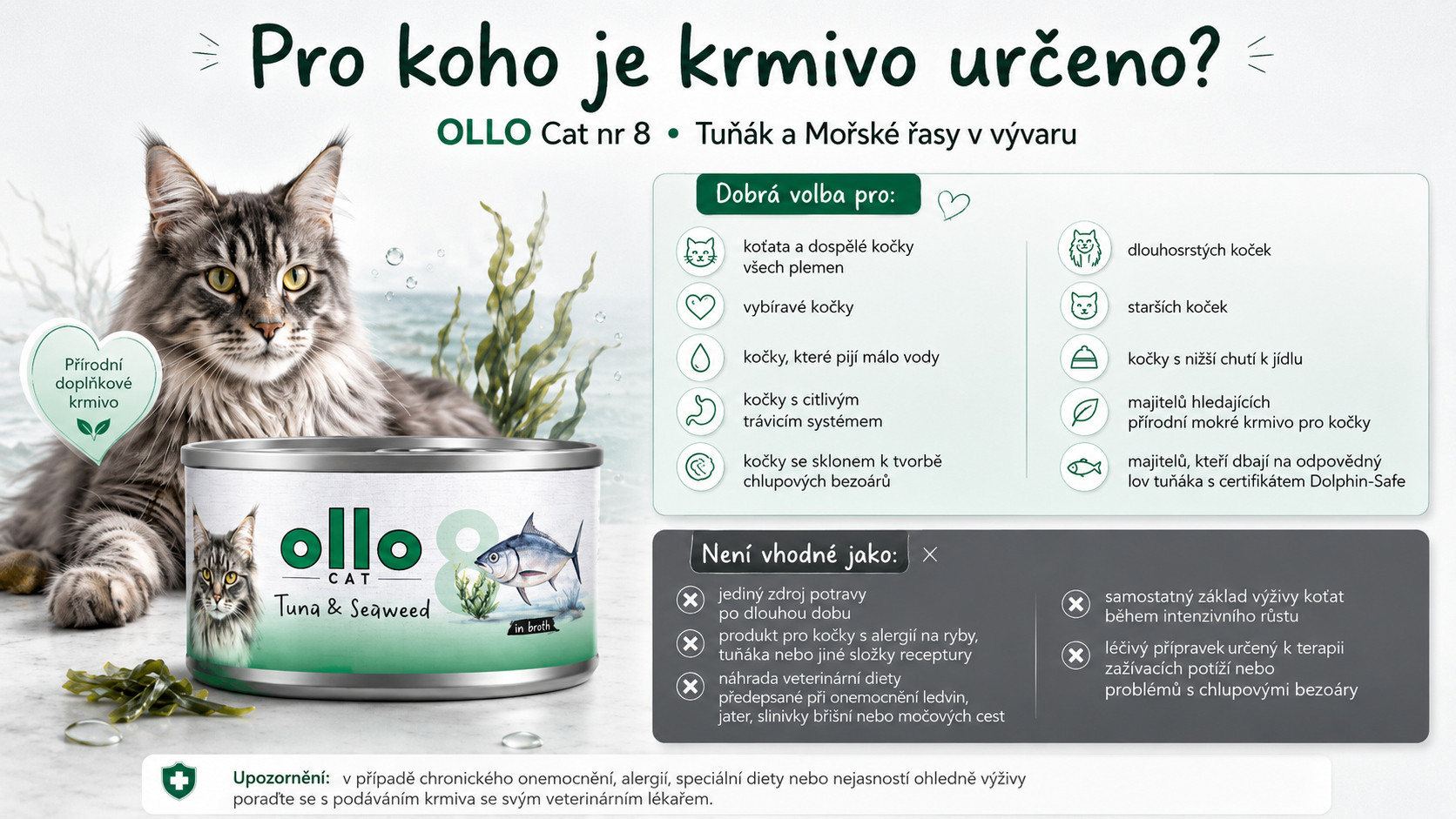 OLLO Cat nr 8 Tuna & Seaweed in broth - mokré krmivo pro kočky - 70g - foto 6