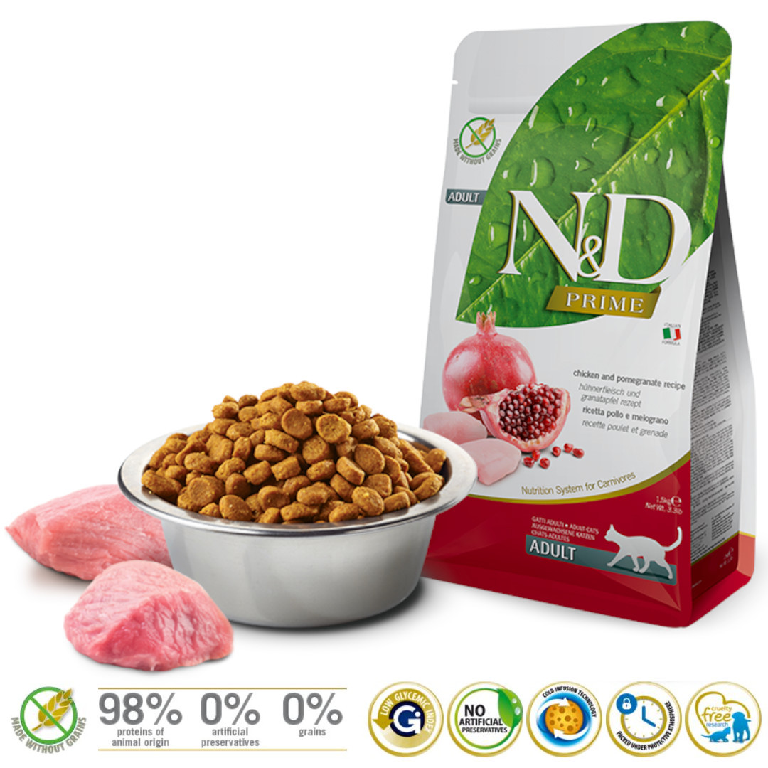 FARMINA N&D Prime Chicken & Pomegranate Adult – suché krmivo pro kočky – 1,5 kg - foto 1