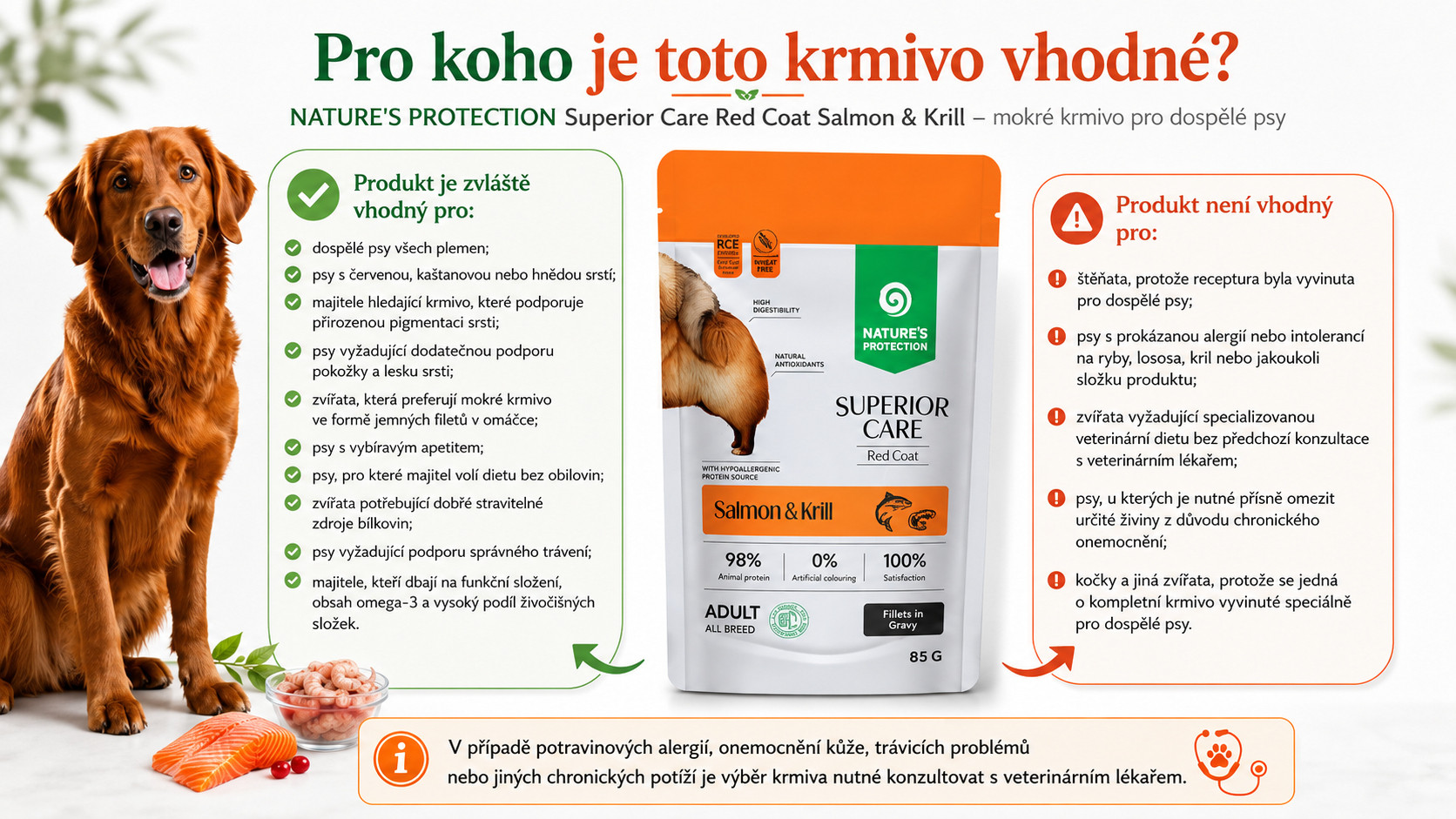 NATURE'S PROTECTION Superior Care Red coat Salmon&Krill - vlhké krmivo pro psy - 85g - foto 2