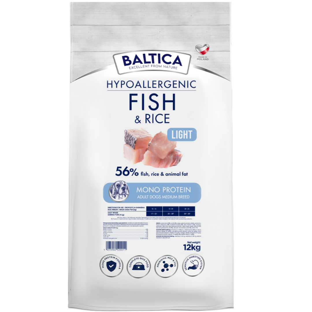 BALTICA Nutraceutic Hypoallergenic Light M Fish with rice - suché krmivo pro psy - 12kg - foto 1