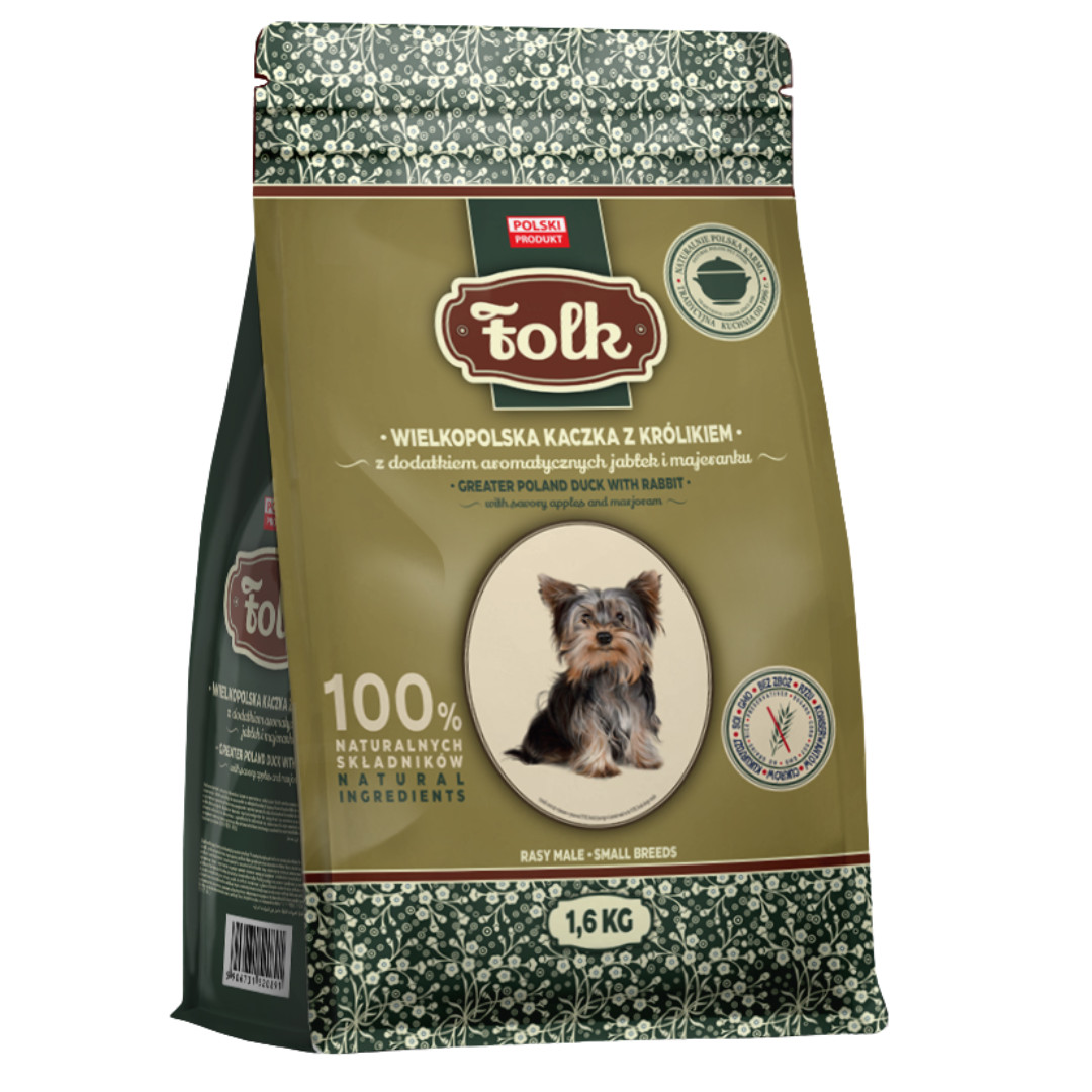 FOLK Small breeds Traditional Greater Poland duck with rabbit, apples and marjoram - suché krmivo pro psy - 1,6kg - foto 1