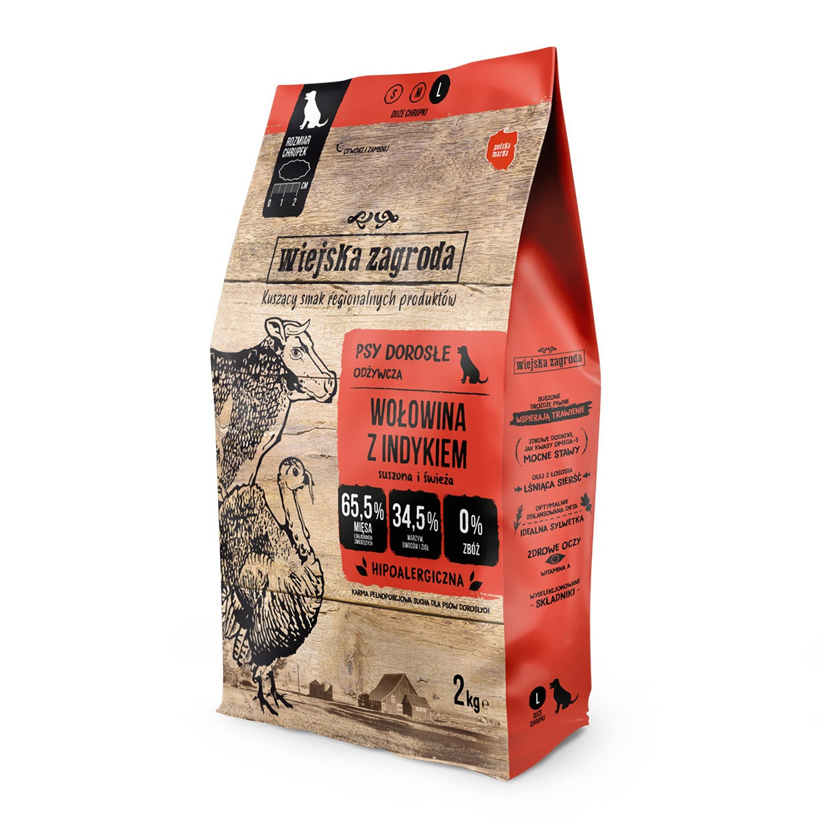 WIEJSKA ZAGRODA Beef with turkey L - suché krmivo pro psy - 2kg - foto 1