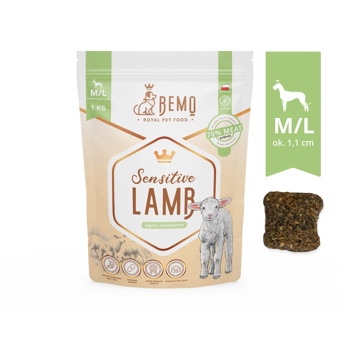 BEMO Sensitive Lamb Medium/Large Mono - suché krmivo pro psy - 1kg - foto 1