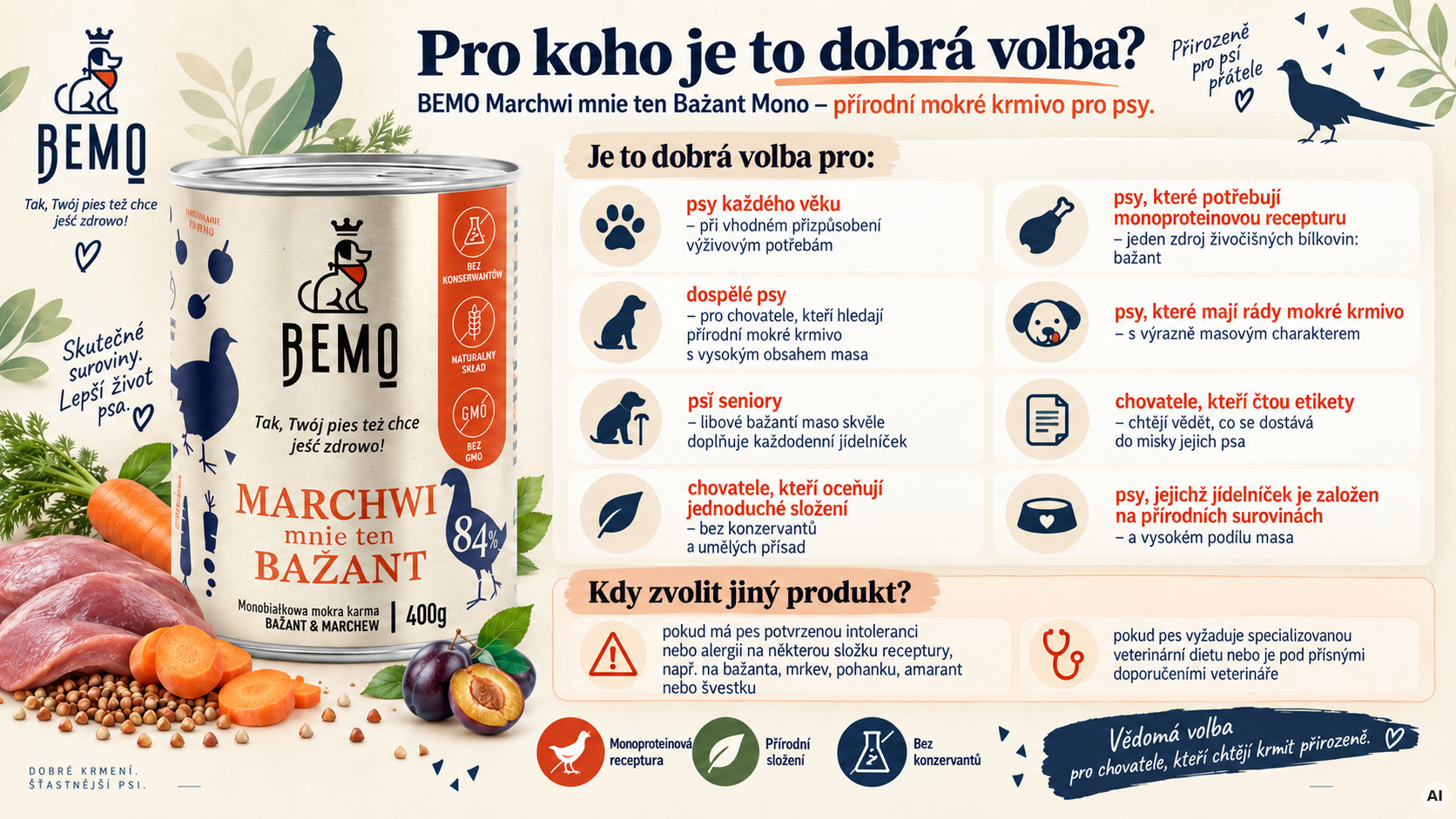 BEMO Marchwi mnie ten Bażant Mono - vlhké krmivo pro psy - 400g - foto 2
