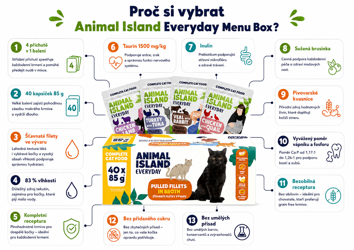 ANIMAL ISLAND Everyday Fillets in broth Box - mokré krmivo pro kočky - 40x85g - foto 1