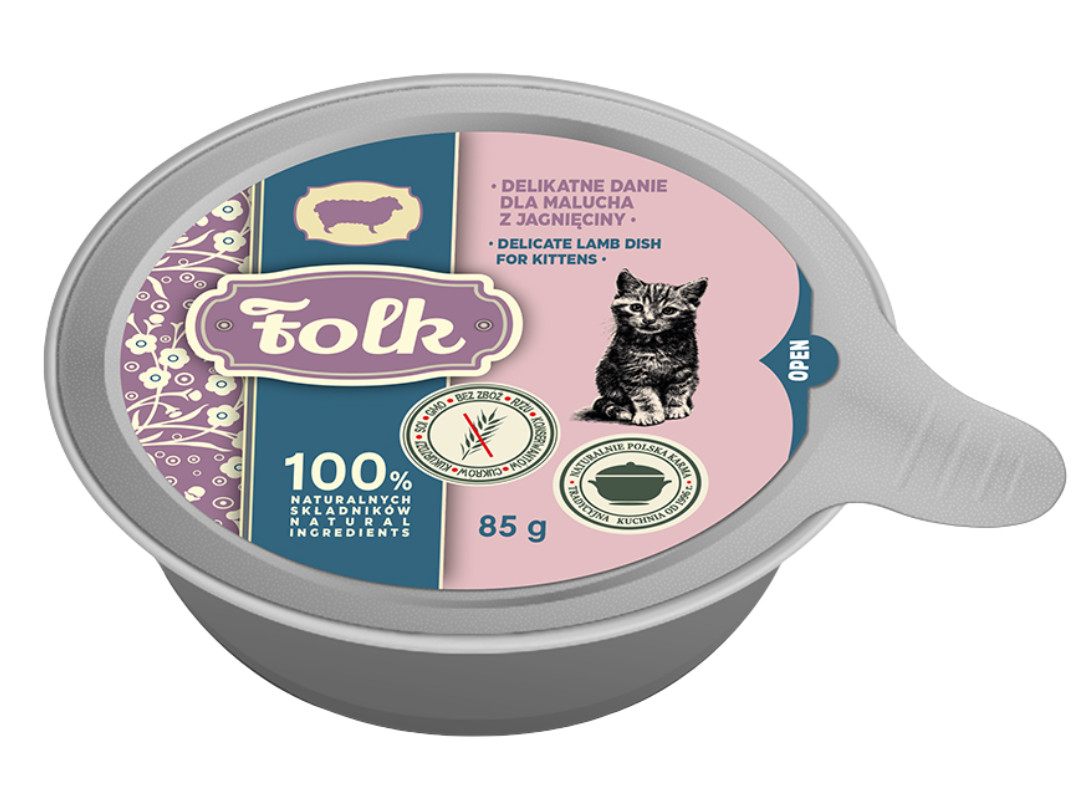 FOLK Kitten Jemný pokrm pro kotě z jehněčího masa – mokré krmivo pro koťata – 6x85g - foto 1