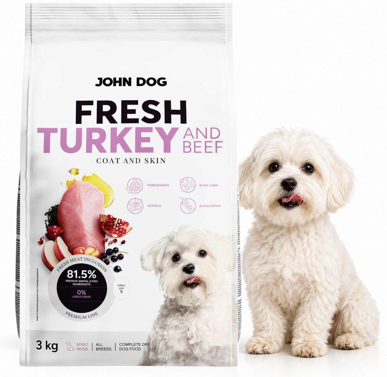 JOHN DOG Fresh Turkey and beef - suché krmivo pro psy - 3kg - foto 3