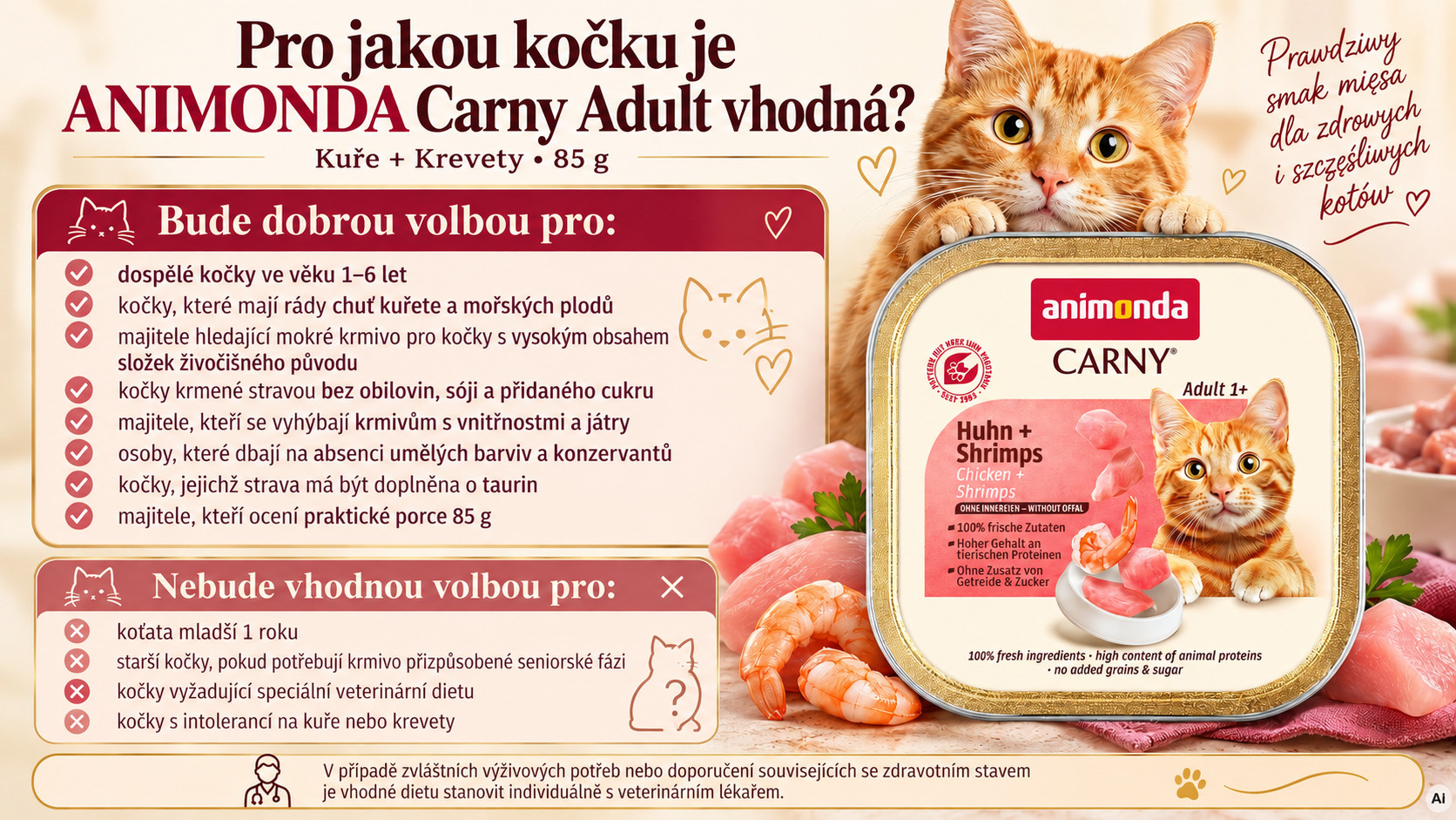 ANIMONDA Carny Adult Chicken and shrimp - mokré krmivo pro kočky - 85g - foto 2
