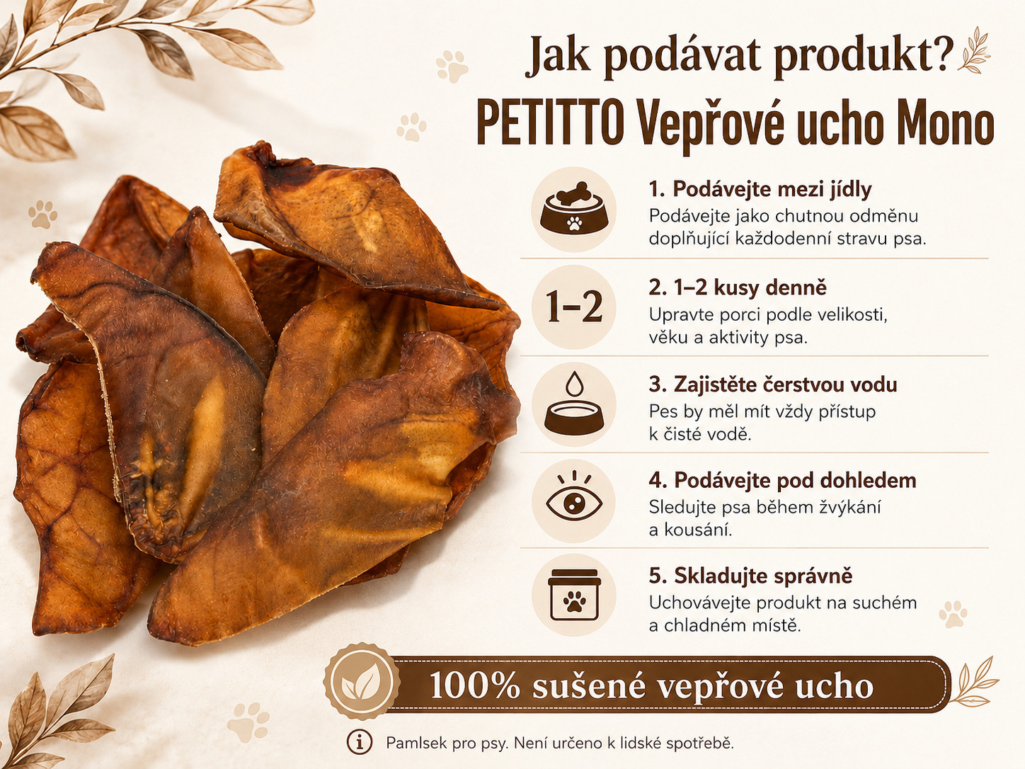 PETITTO vepřové ucho Mono - pamlsek pro psy - 10 ks - foto 2