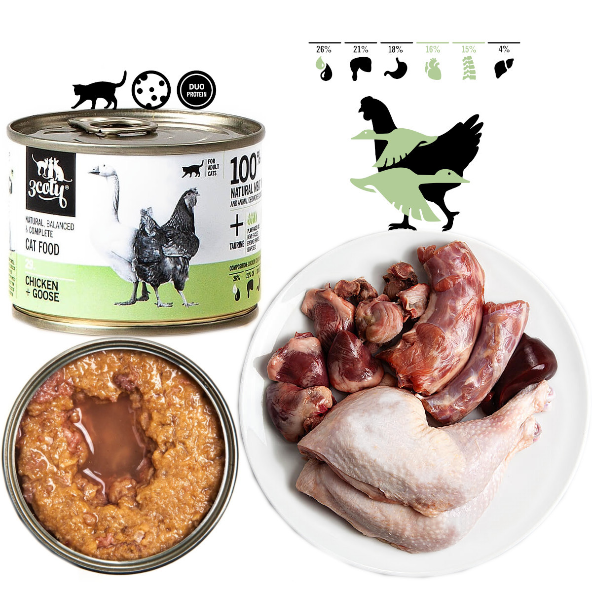 3COTY 29. Chicken and goose - mokré krmivo pro kočky - 180g - foto 3