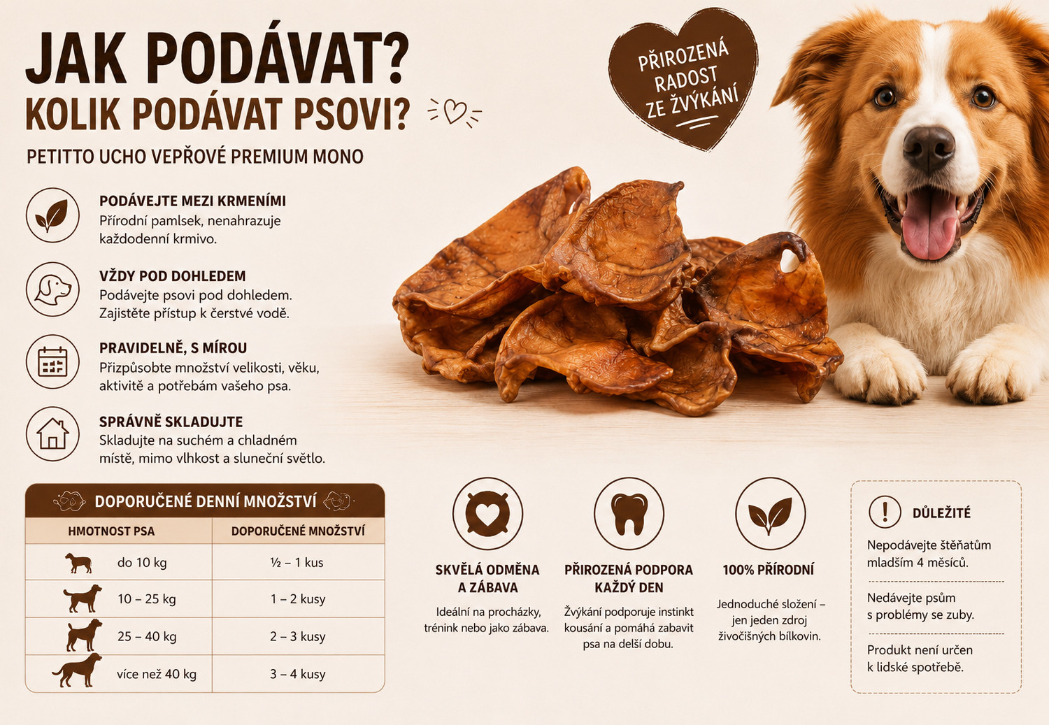 PETITTO vepřové ucho Premium Mono - pamlsek pro psy - 10 ks - foto 2