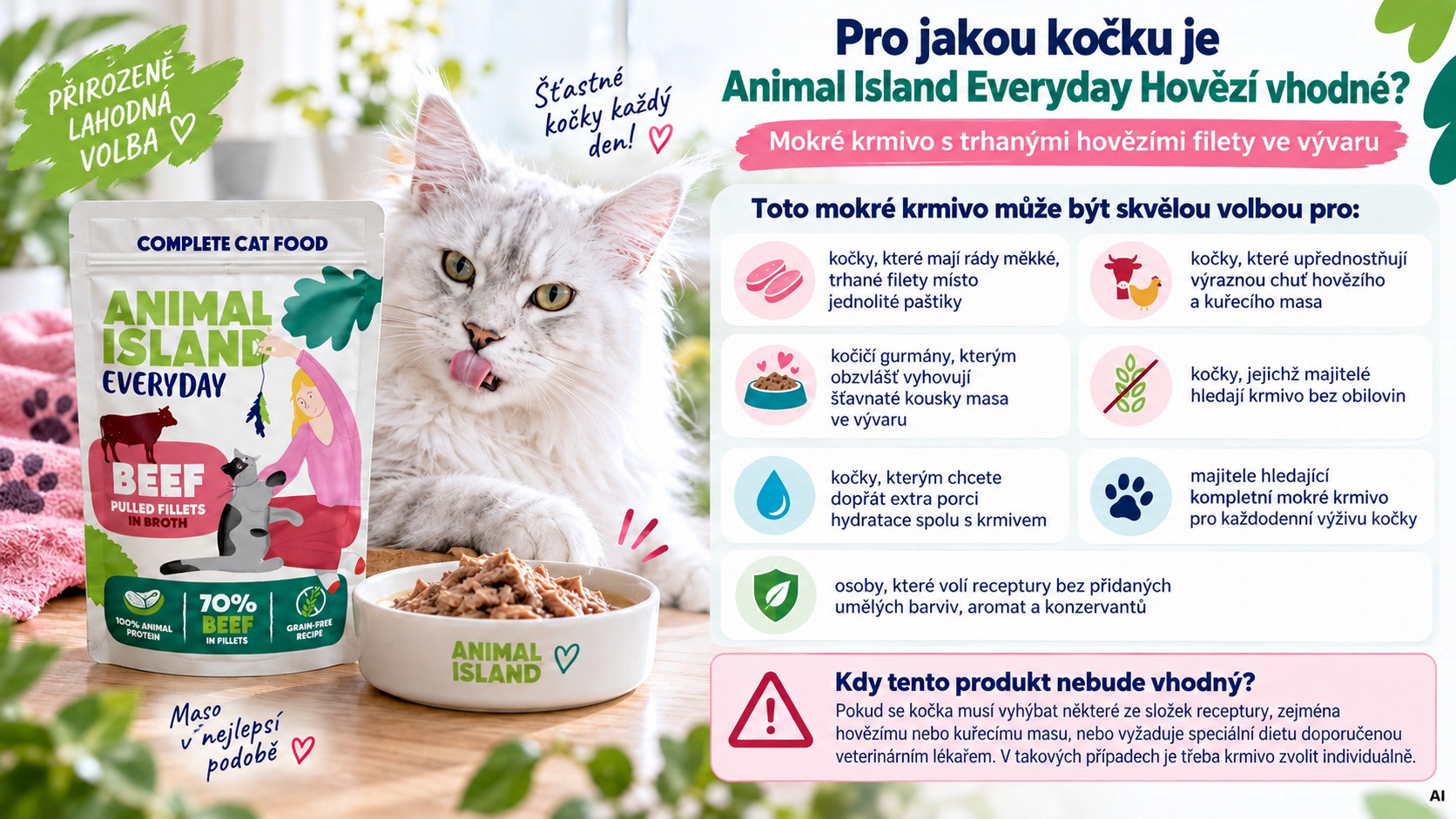 ANIMAL ISLAND Everyday Beef pulled fillets in broth - mokré krmivo pro kočky - 85g - foto 3