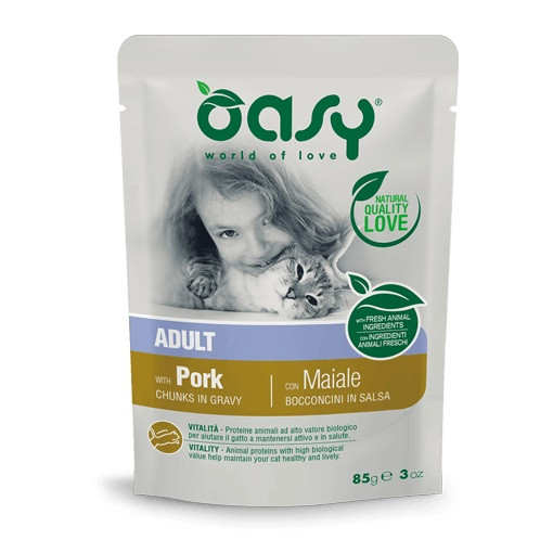 OASY Chunks in gravy Pork - mokré krmivo pro kočky - 85g - foto 1