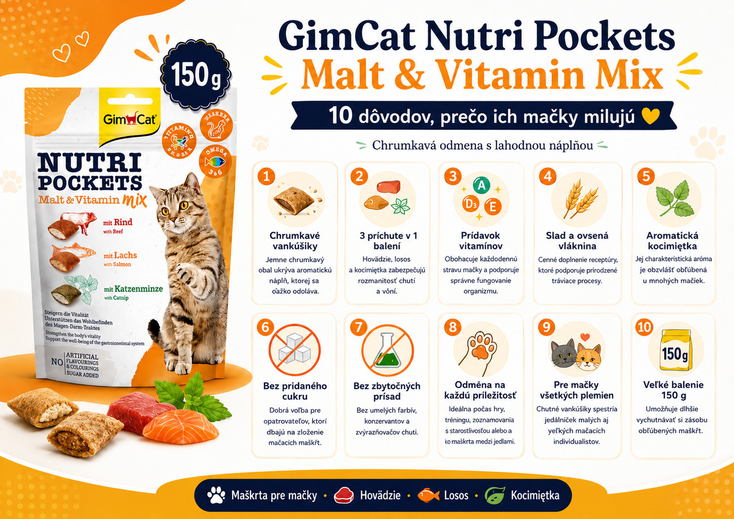 GIMCAT Nutri Pockets Malt & Vitamin mix – pamlsek pro kočku – 150g - foto 1