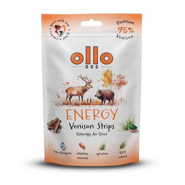 OLLO Air-Dried Energy Venison strips - pamlsek pro psa - 80g - foto 1