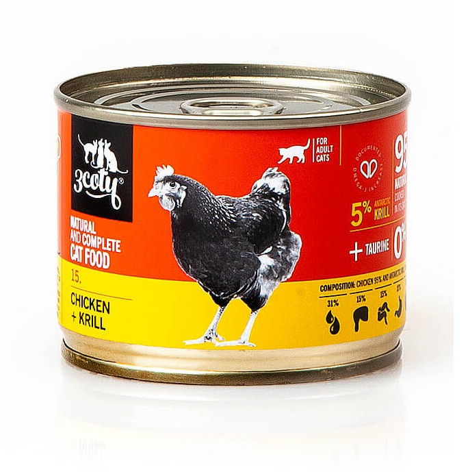3COTY 15. Chicken and krill - mokré krmivo pro kočky - 180g - foto 4