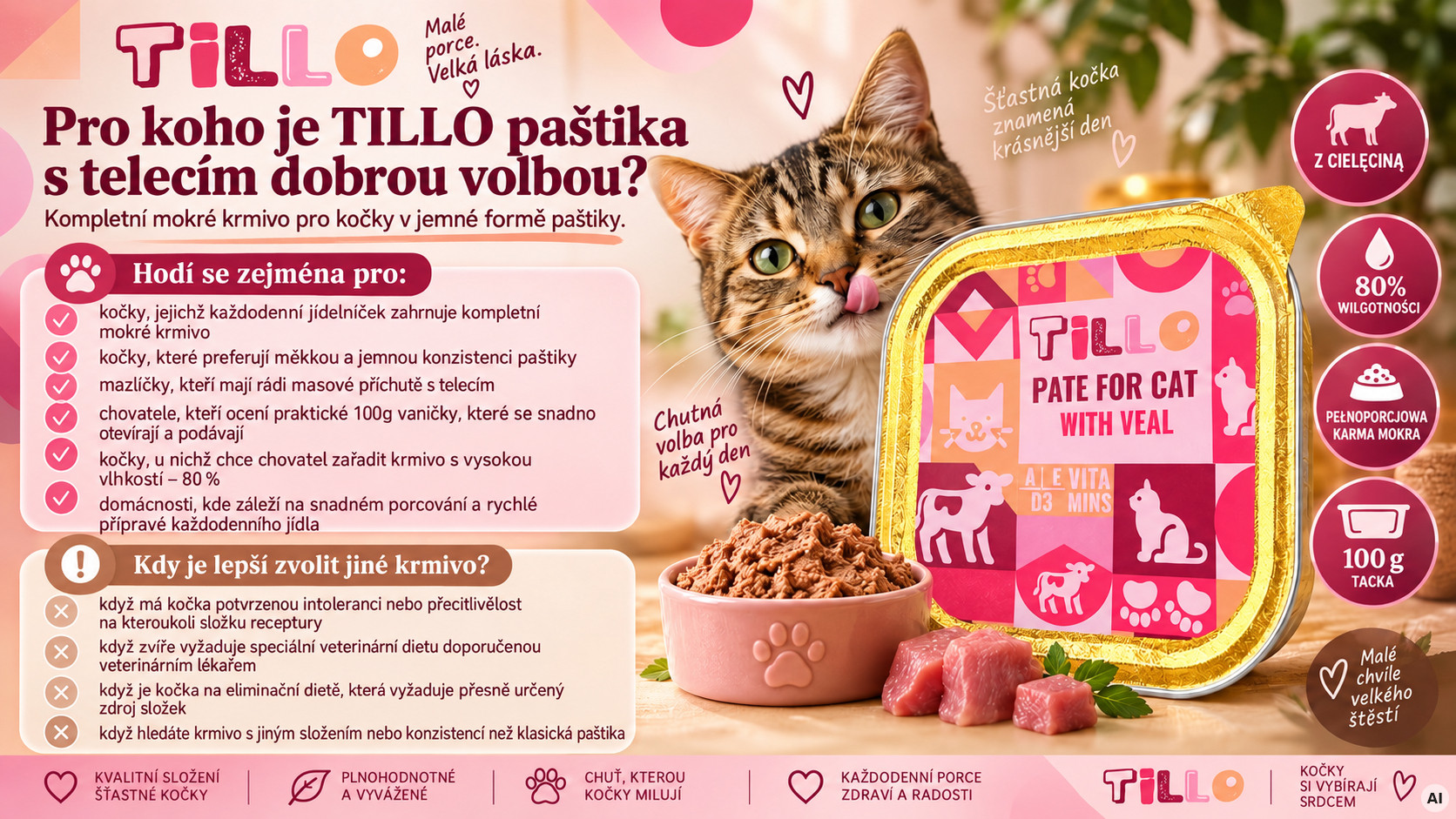 TILLO Paštika s telecím masem - mokré krmivo pro kočky - 12x100g - foto 2