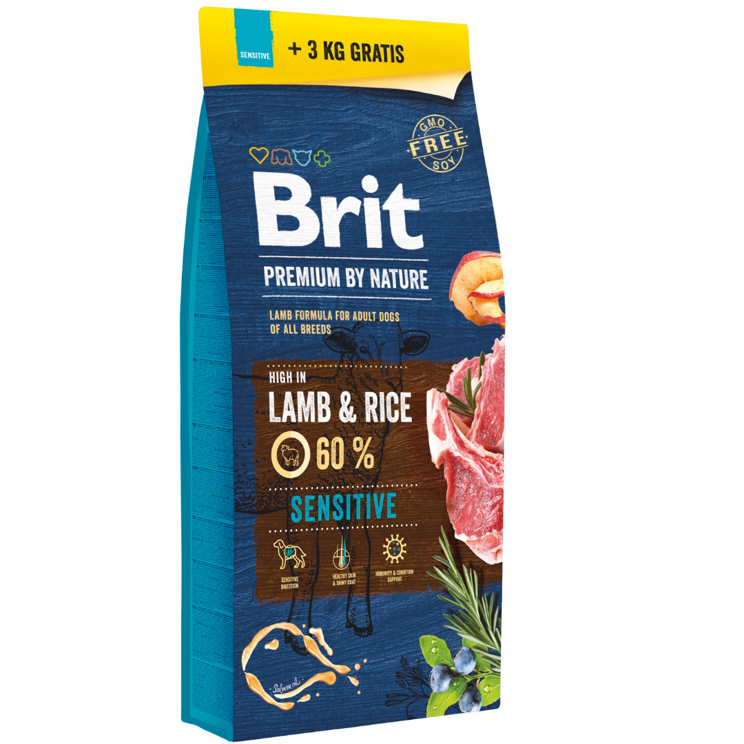 BRIT Premium by Nature Sensitive Lamb and rice - suché krmivo pro psy - 15kg + 3kg - foto 1