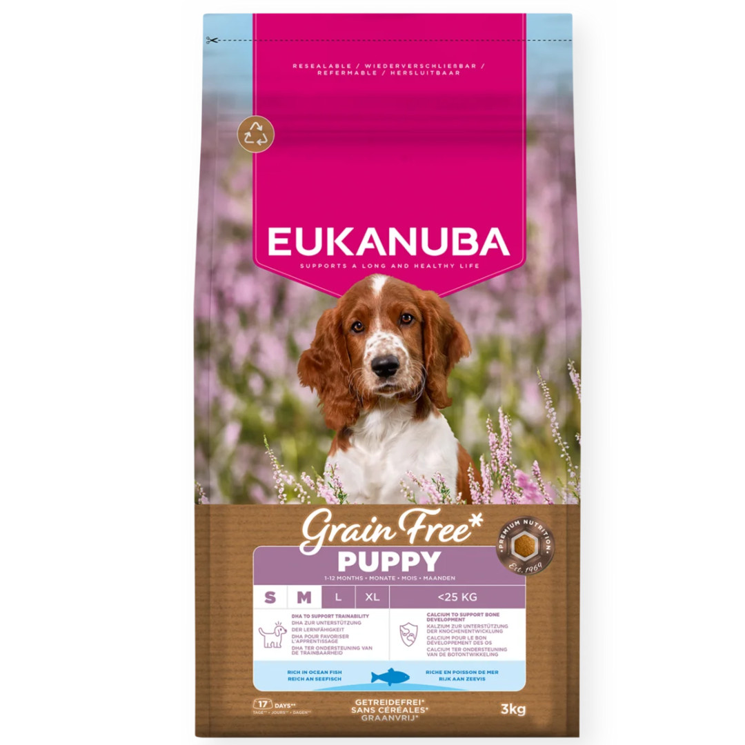 EUKANUBA Grain Free Puppy Small/Medium Ocean Fish - suché krmivo pro psy - 3kg - foto 1