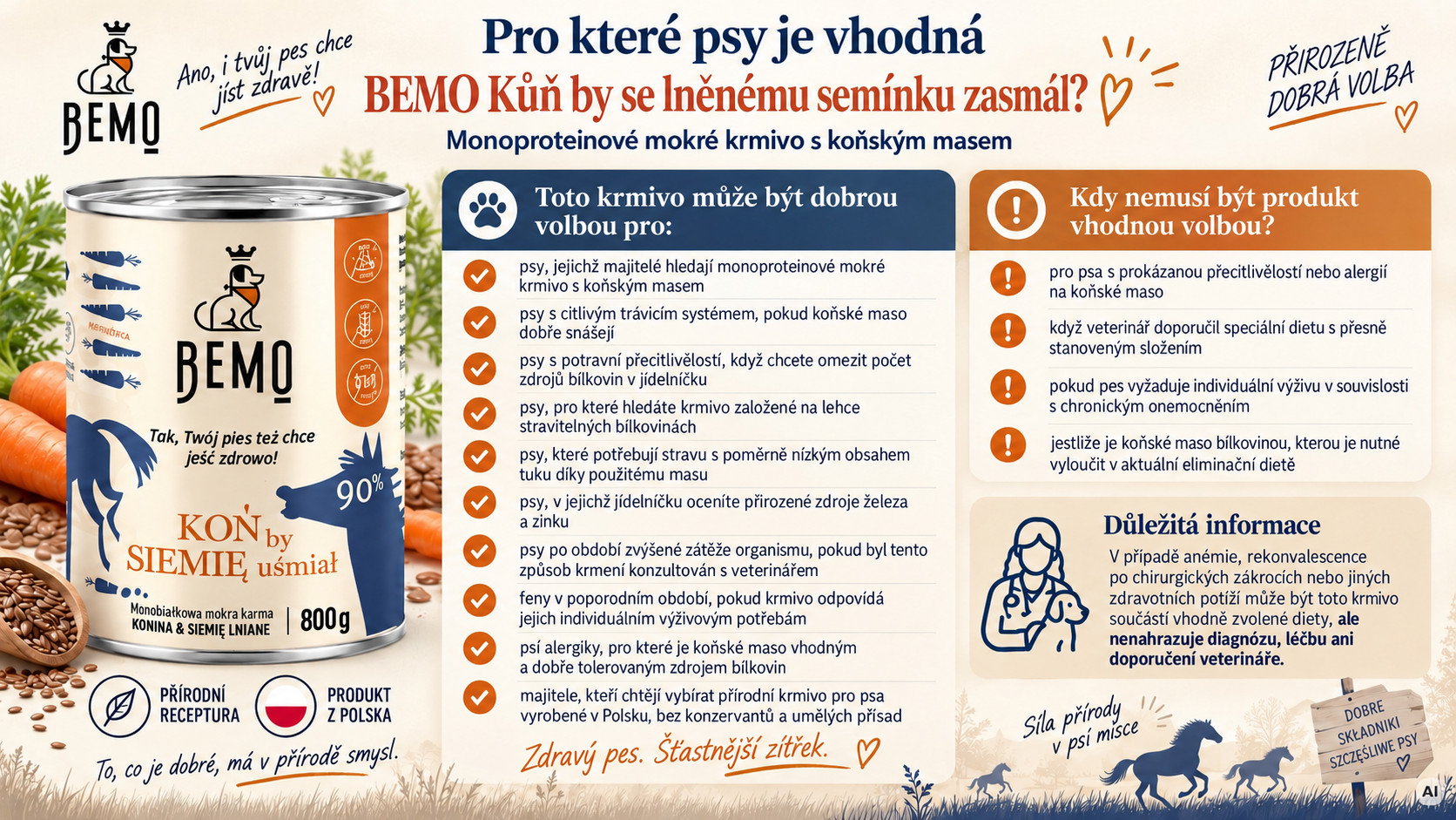 BEMO Koń by siemię uśmiał Mono - vlhké krmivo pro psy - 800g - foto 2