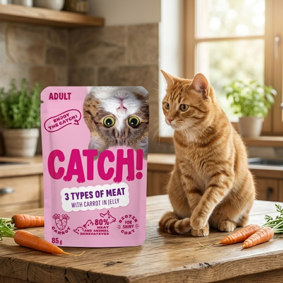 CATCH Tři druhy masa s mrkví v želé - mokré krmivo pro kočky - 12x85g - foto 3